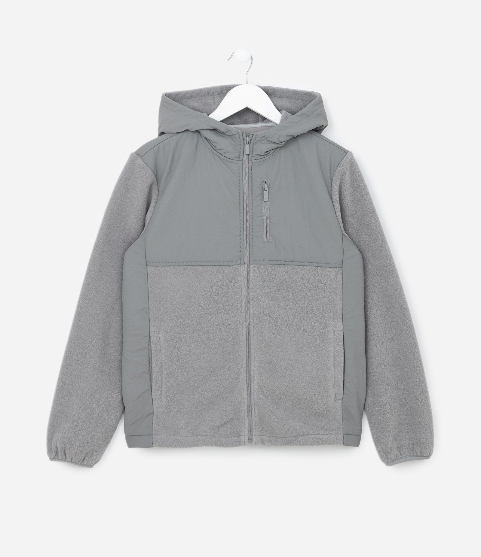 Jaqueta Esportiva Infantil com Forro Fleece e Capuz - Tam 5 a 14 anos Cinza 1