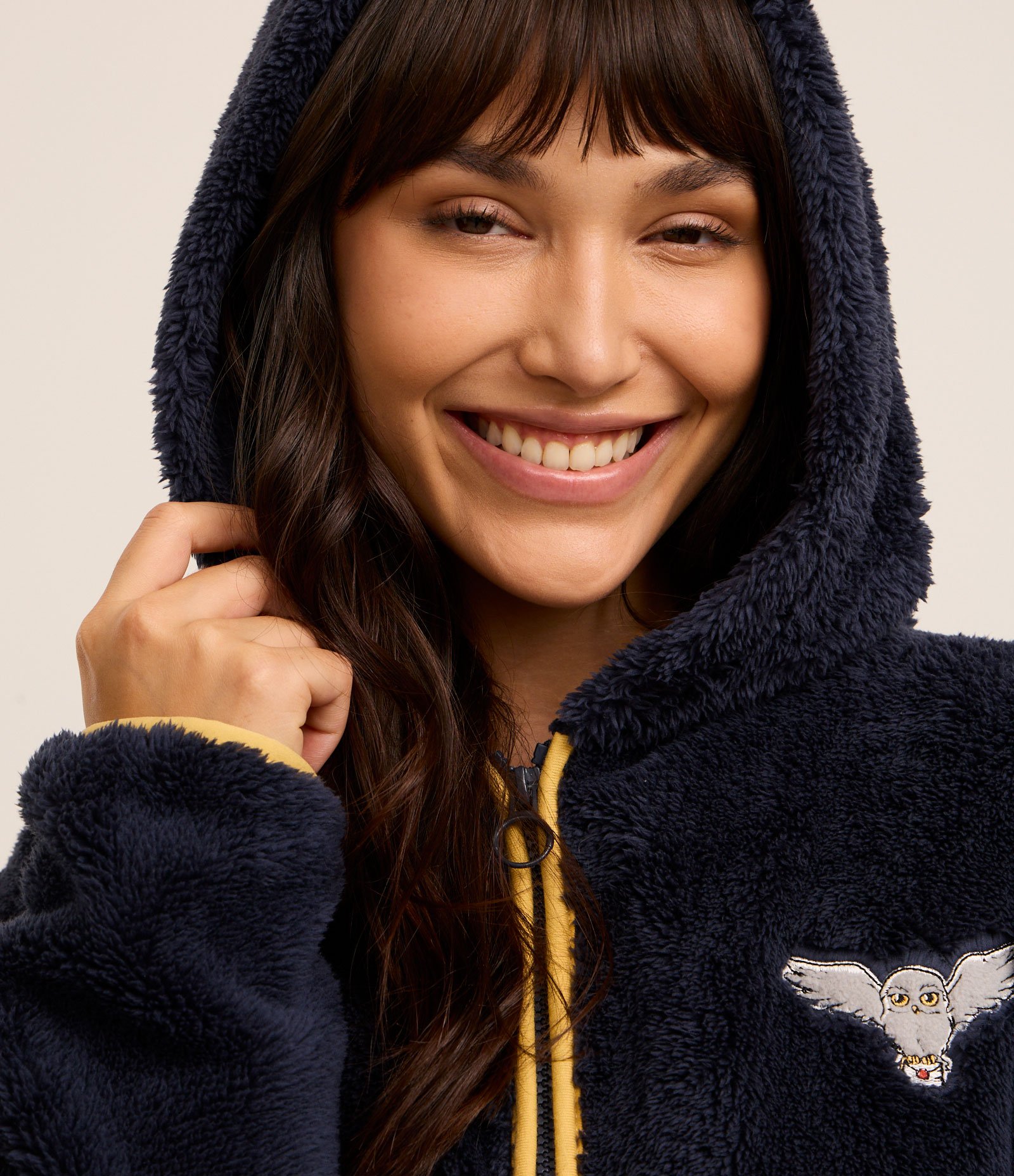 Robe Curto em Fleece com Zíper e Capuz com Coruja Harry Potter Azul Marinho 4