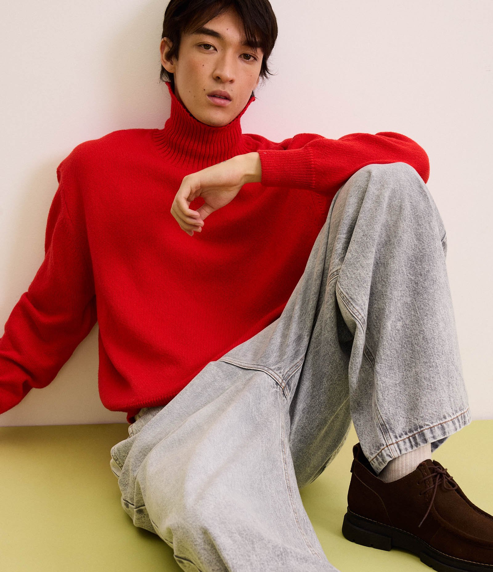 Suéter com Gola Alta e Textura Vermelho 1