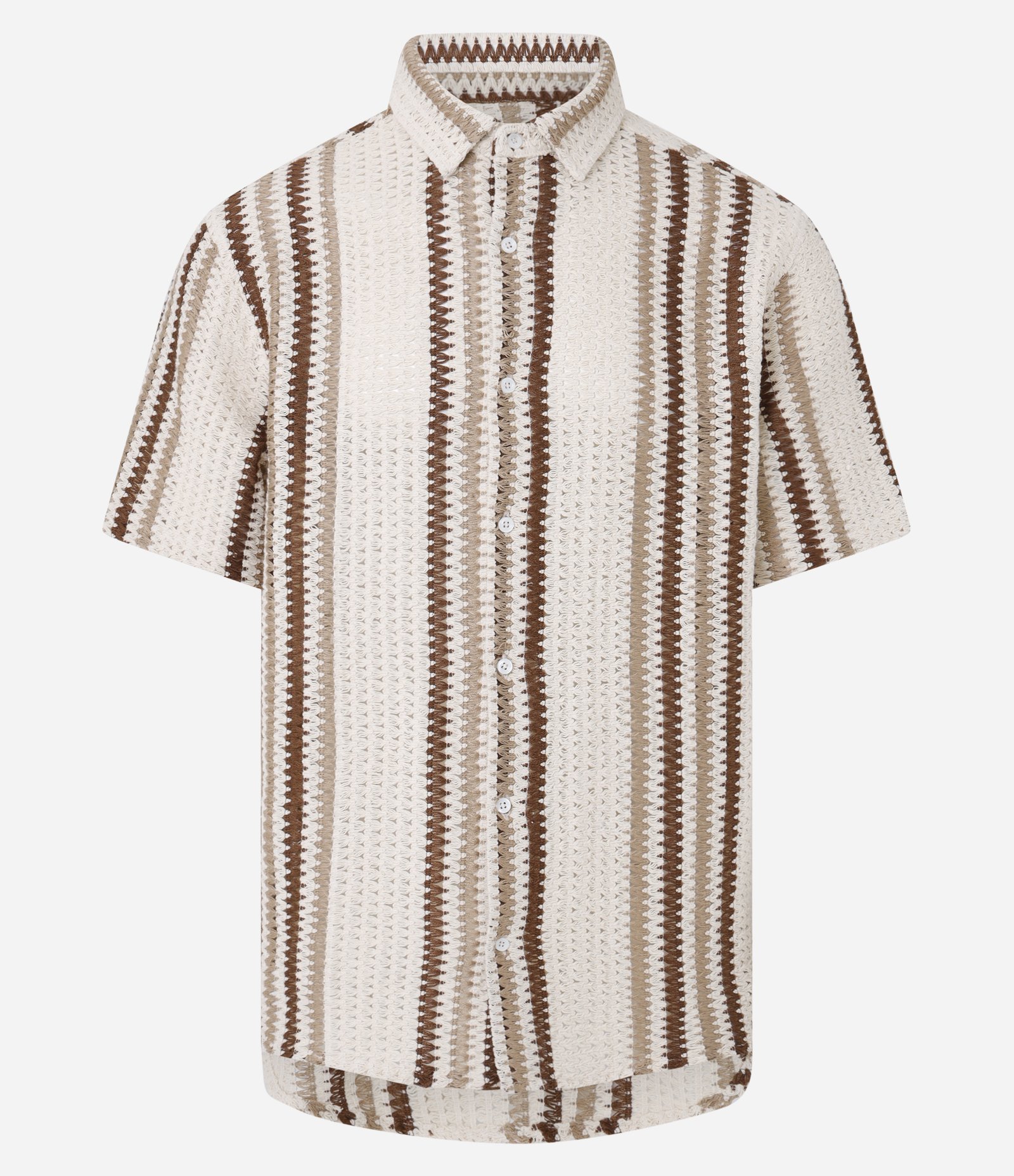 Camisa em Crochê Rustico com Textura e Listras Contrastantes Bege 9