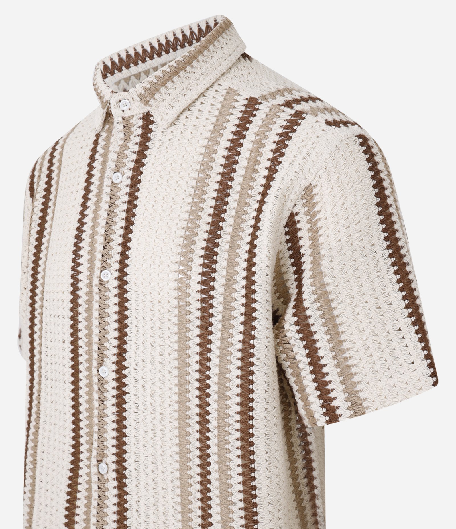 Camisa em Crochê Rustico com Textura e Listras Contrastantes Bege 10