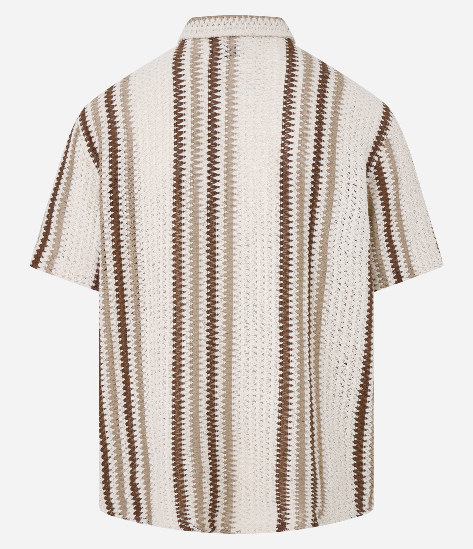 Camisa em Crochê Rustico com Textura e Listras Contrastantes Bege 11