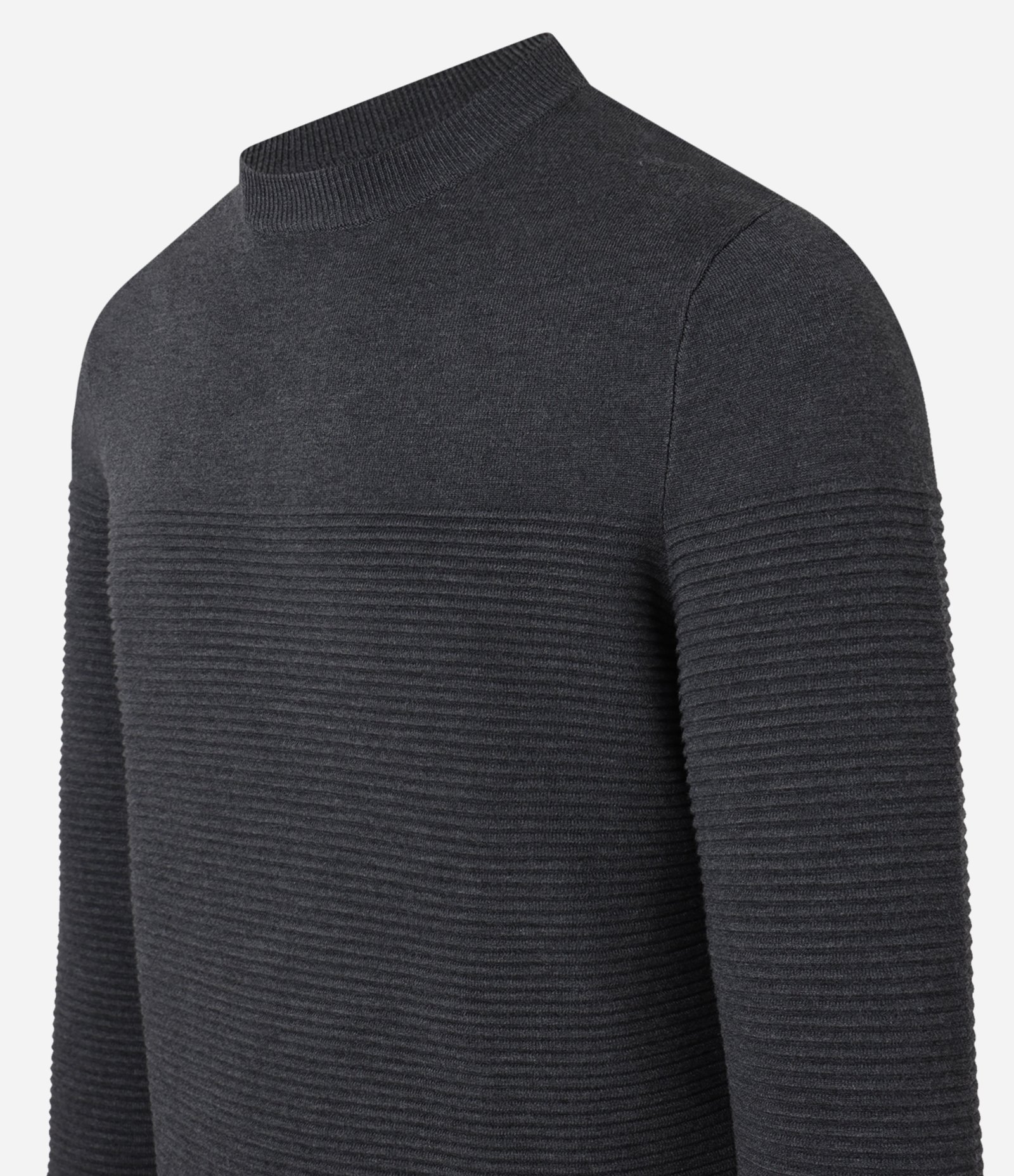 Suéter em Tricô com Textura em Nervuras Cinza 2