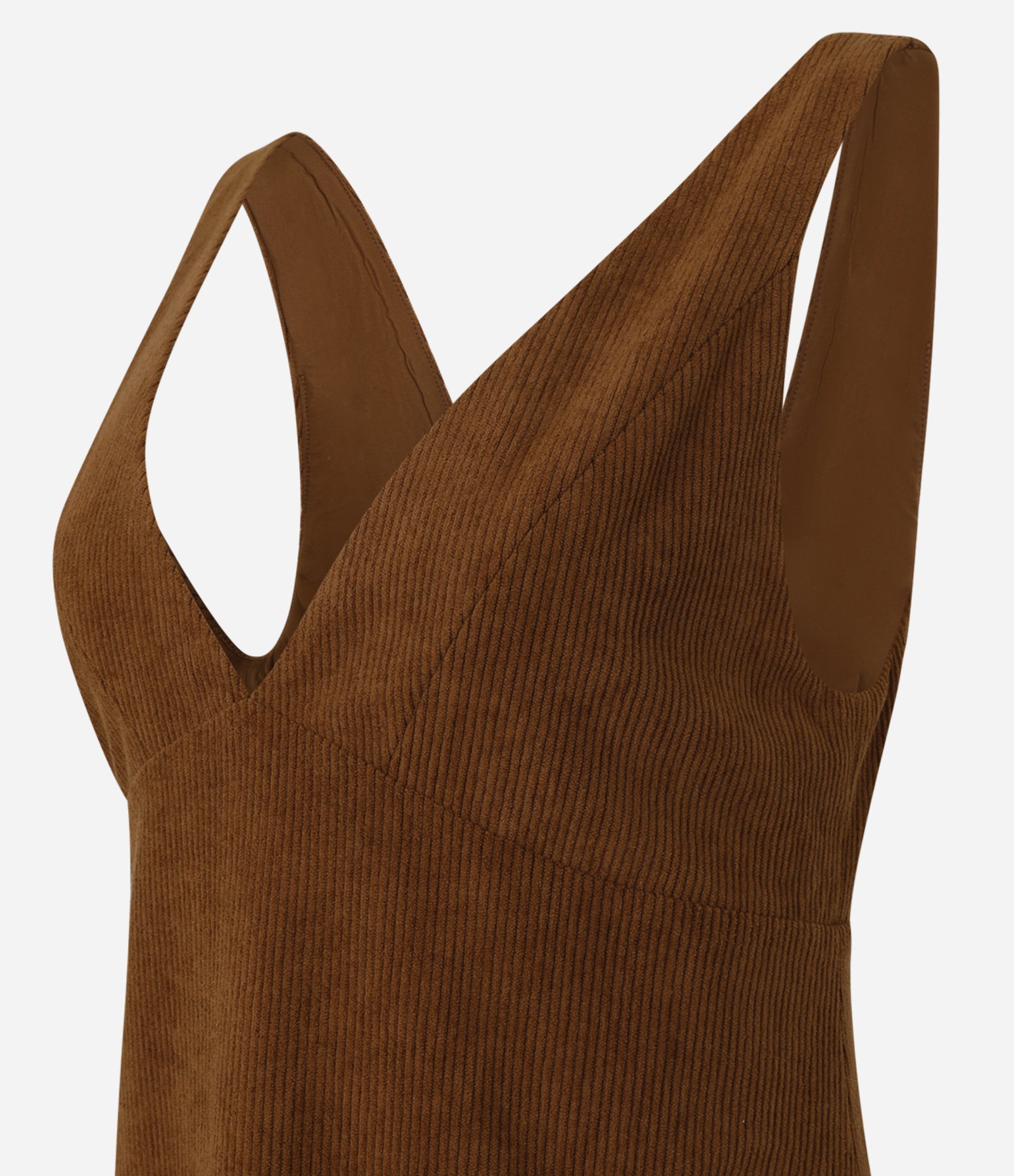 Vestido Curto em Veludo Cotele com Decote V Marrom 6