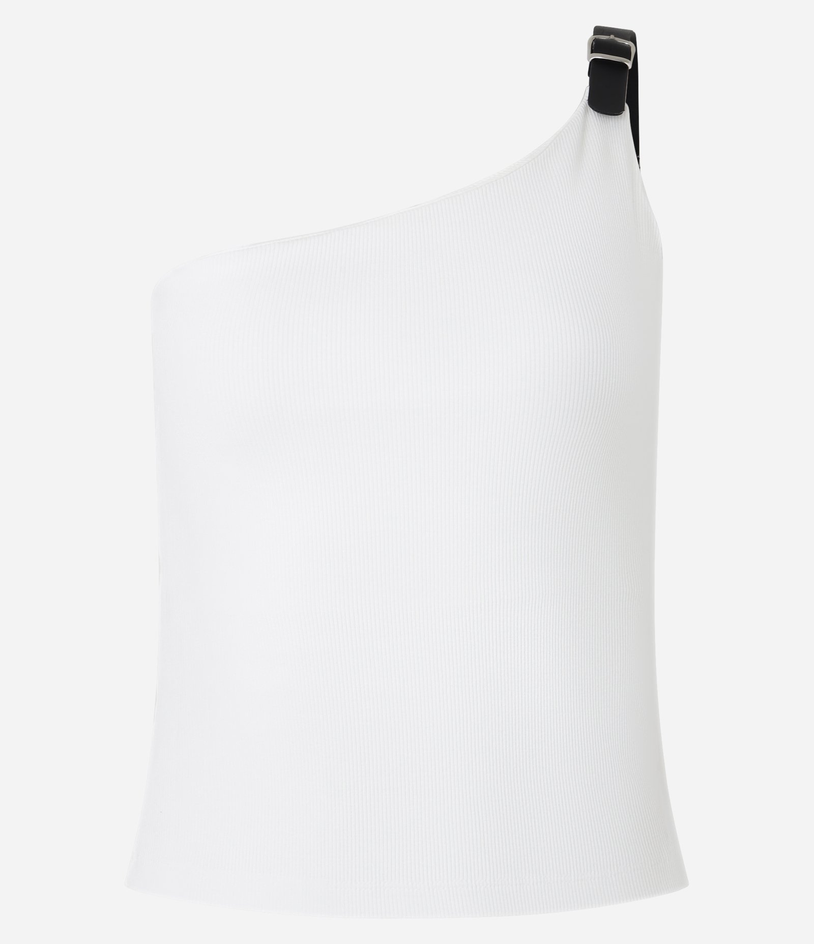 Blusa Top em Ribana Ombro Único e Alça com Fivela Branco 5