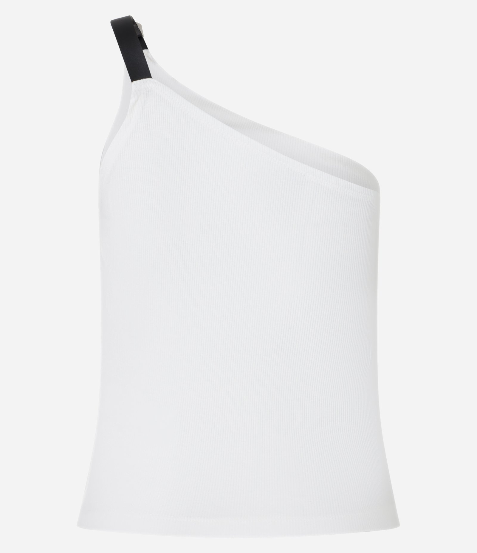 Blusa Top em Ribana Ombro Único e Alça com Fivela Branco 7