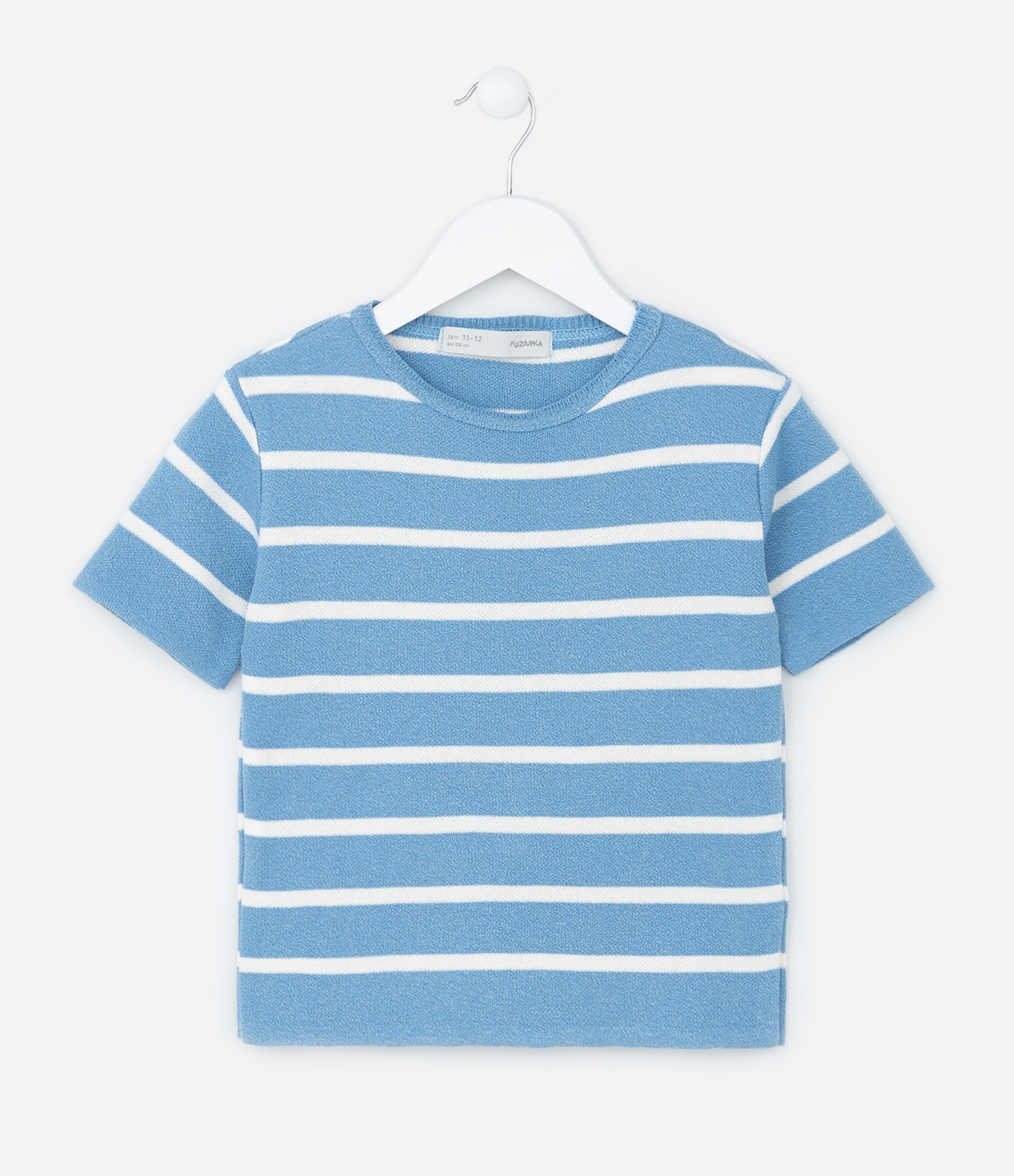 Blusa Infantil em Tricô com Listras - Tam 5 a 14 anos Azul/Branco 1