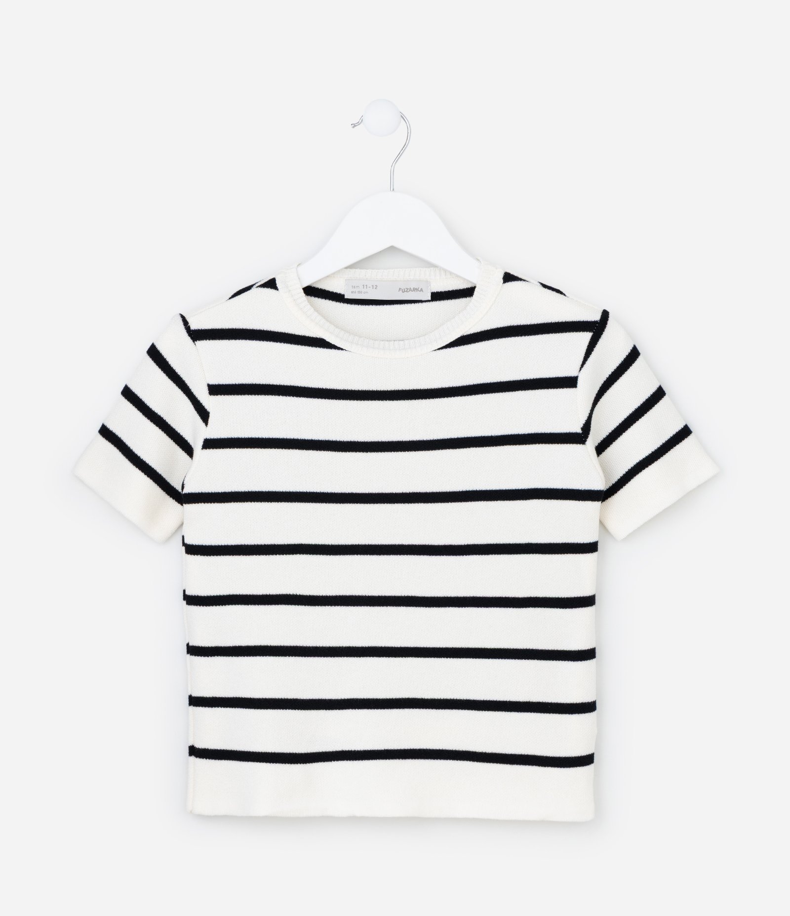 Blusa Infantil em Tricô com Listras - Tam 5 a 14 anos Branco/Preto 1