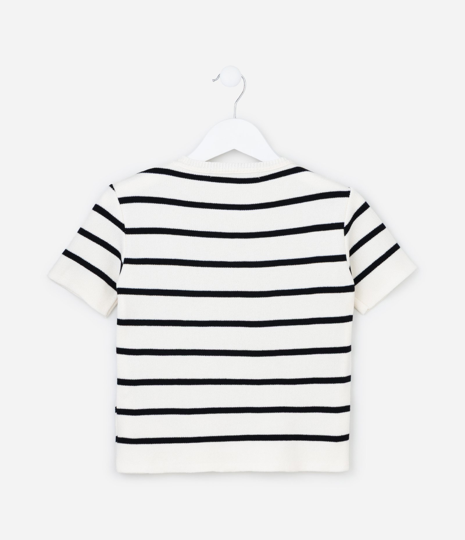 Blusa Infantil em Tricô com Listras - Tam 5 a 14 anos Branco/Preto 2