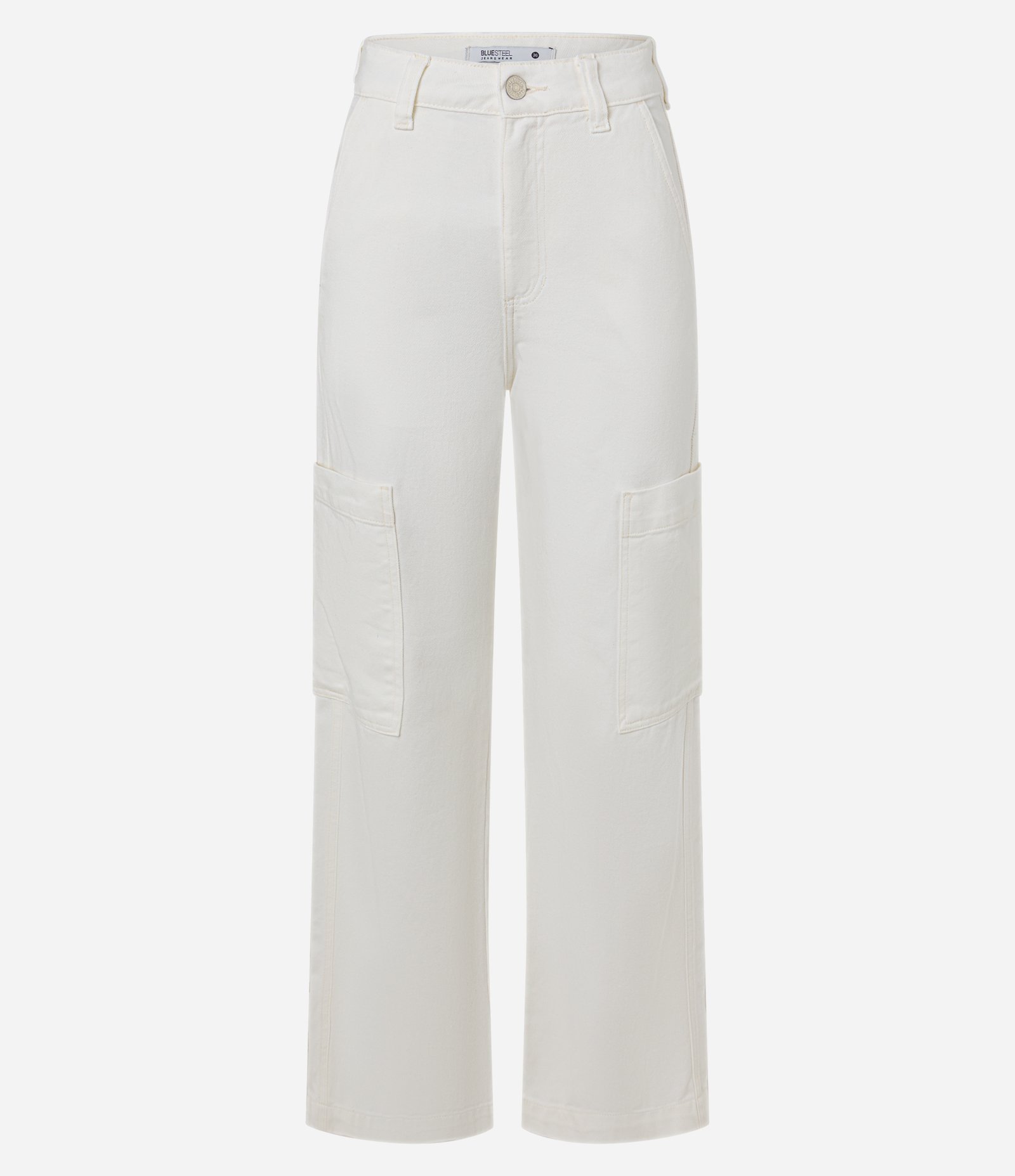 Calça Cargo Cintura Alta em Sarja com Bolso Lateral Bege Claro 5