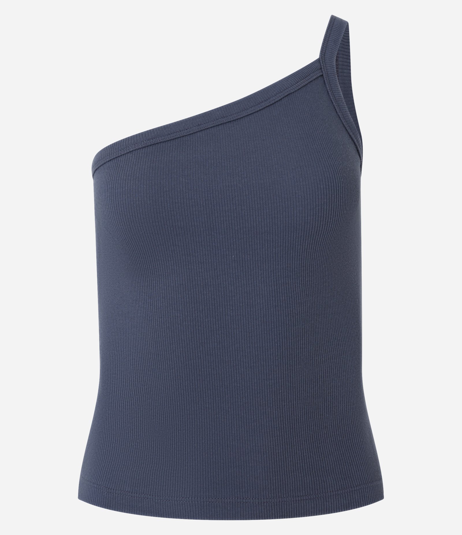 Blusa um Ombro só em Ribana com Textura Leve Azul 1