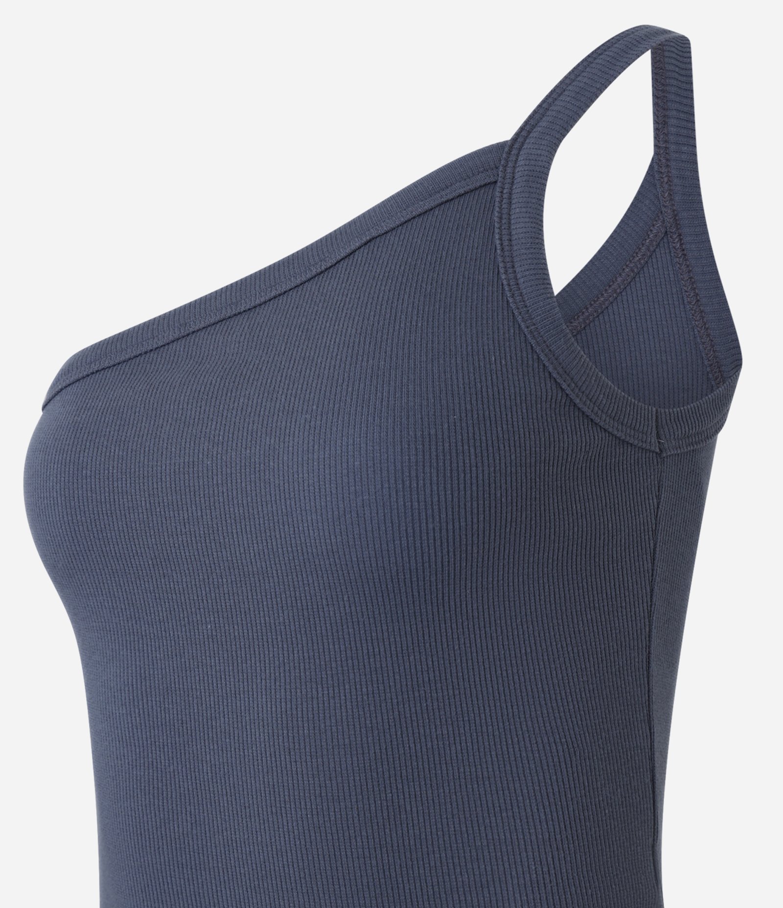 Blusa um Ombro só em Ribana com Textura Leve Azul 2