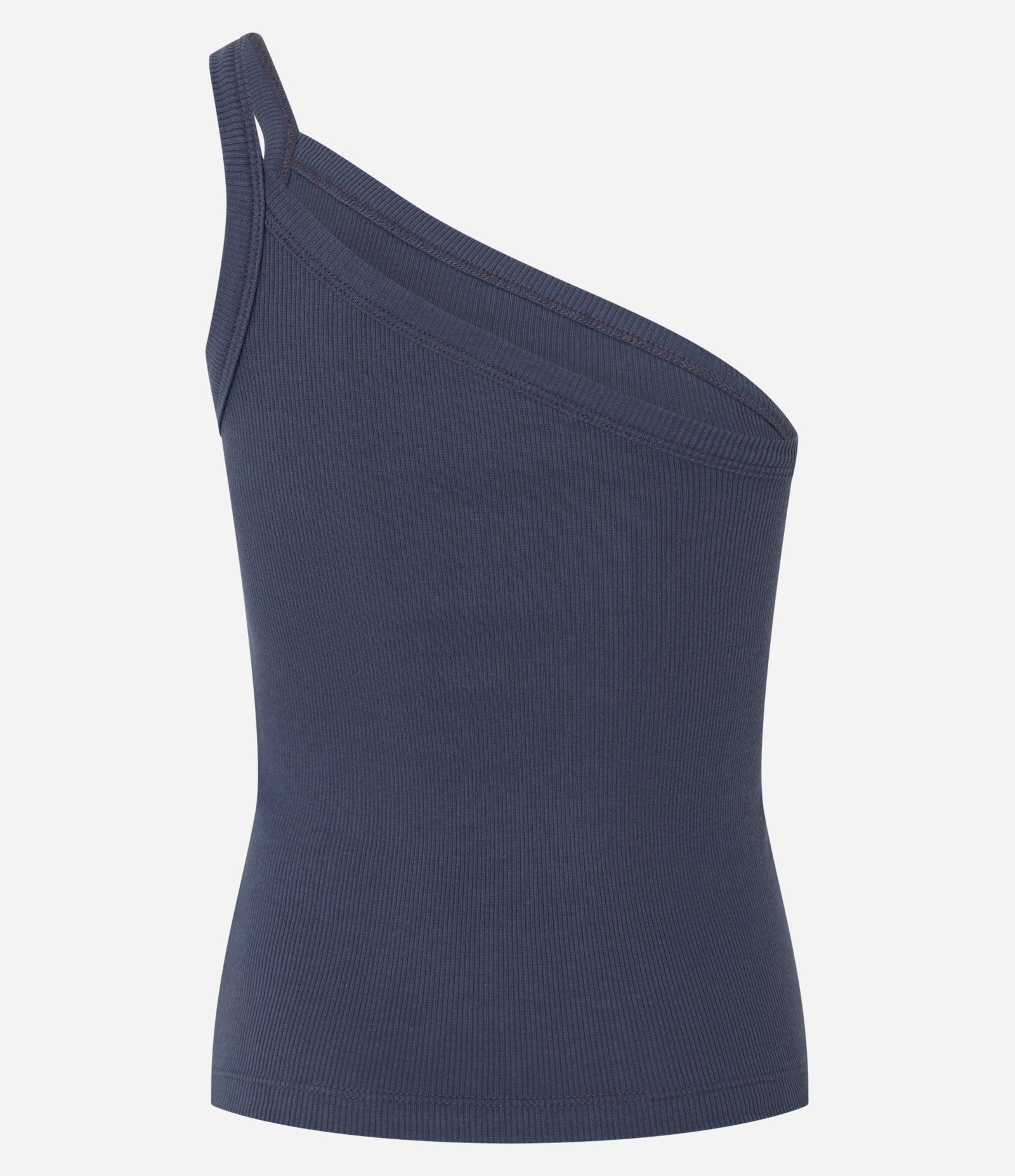Blusa um Ombro só em Ribana com Textura Leve Azul 3