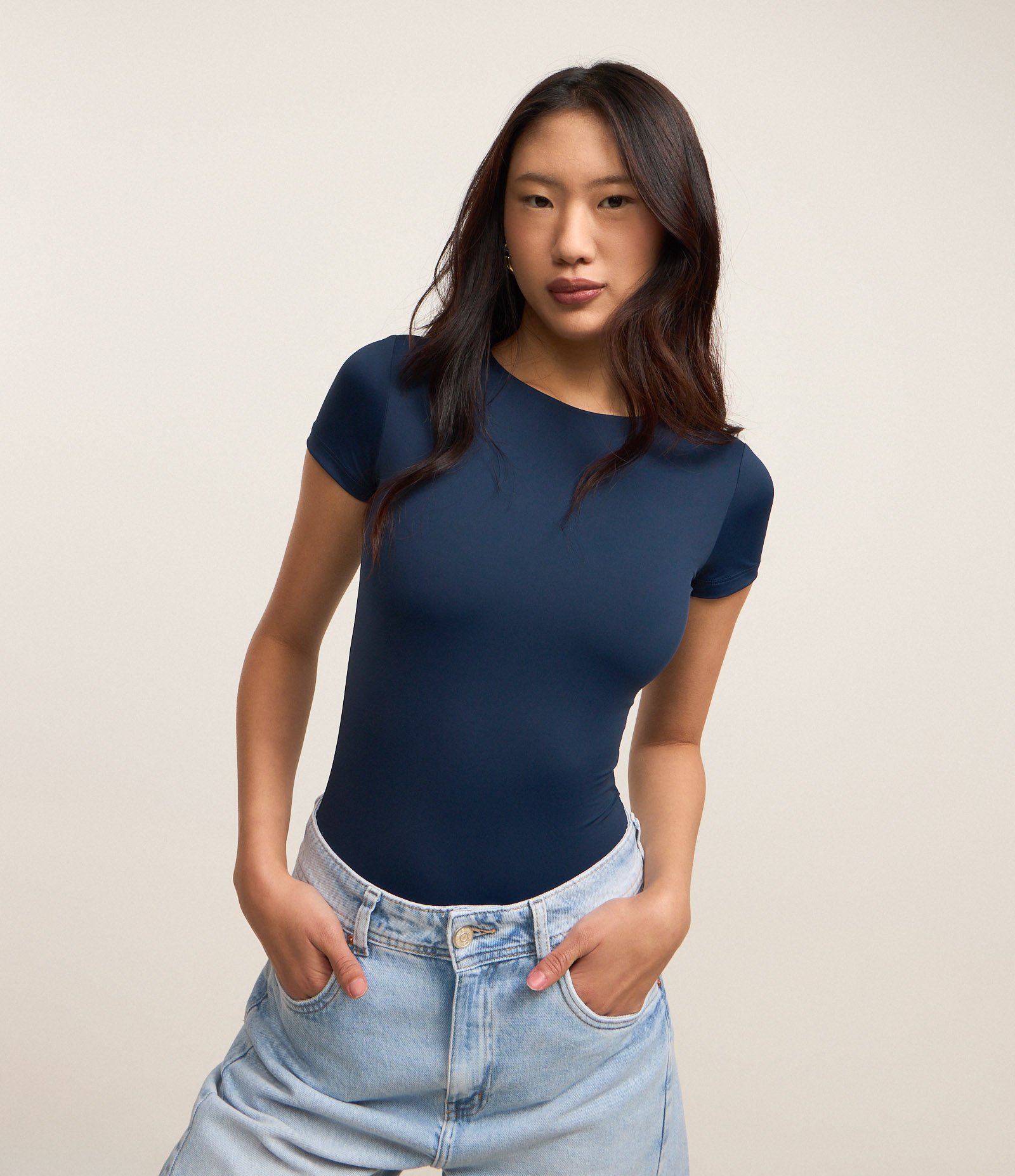 Body Básico em Poliamida com Mangas Curtas Azul 1