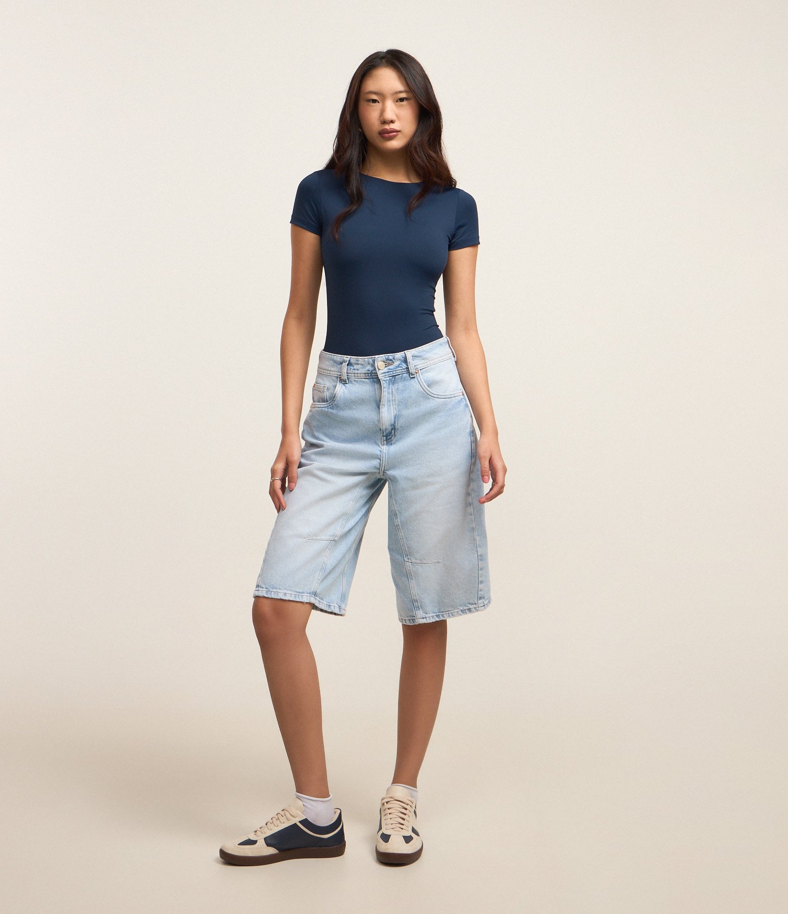 Body Básico em Poliamida com Mangas Curtas Azul 2