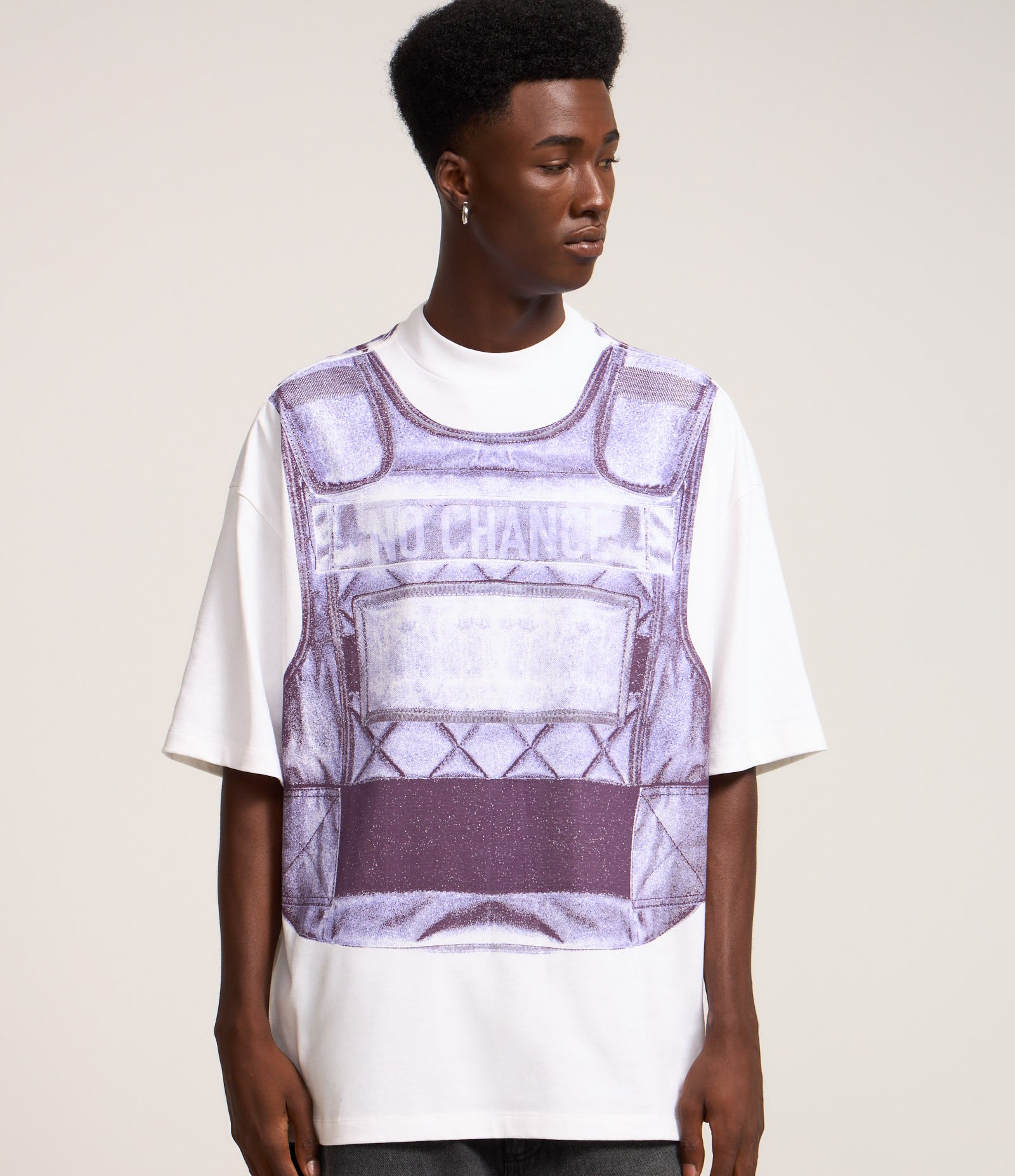 Camiseta Oversized com Estampa de Colete em Malhão Branco 1