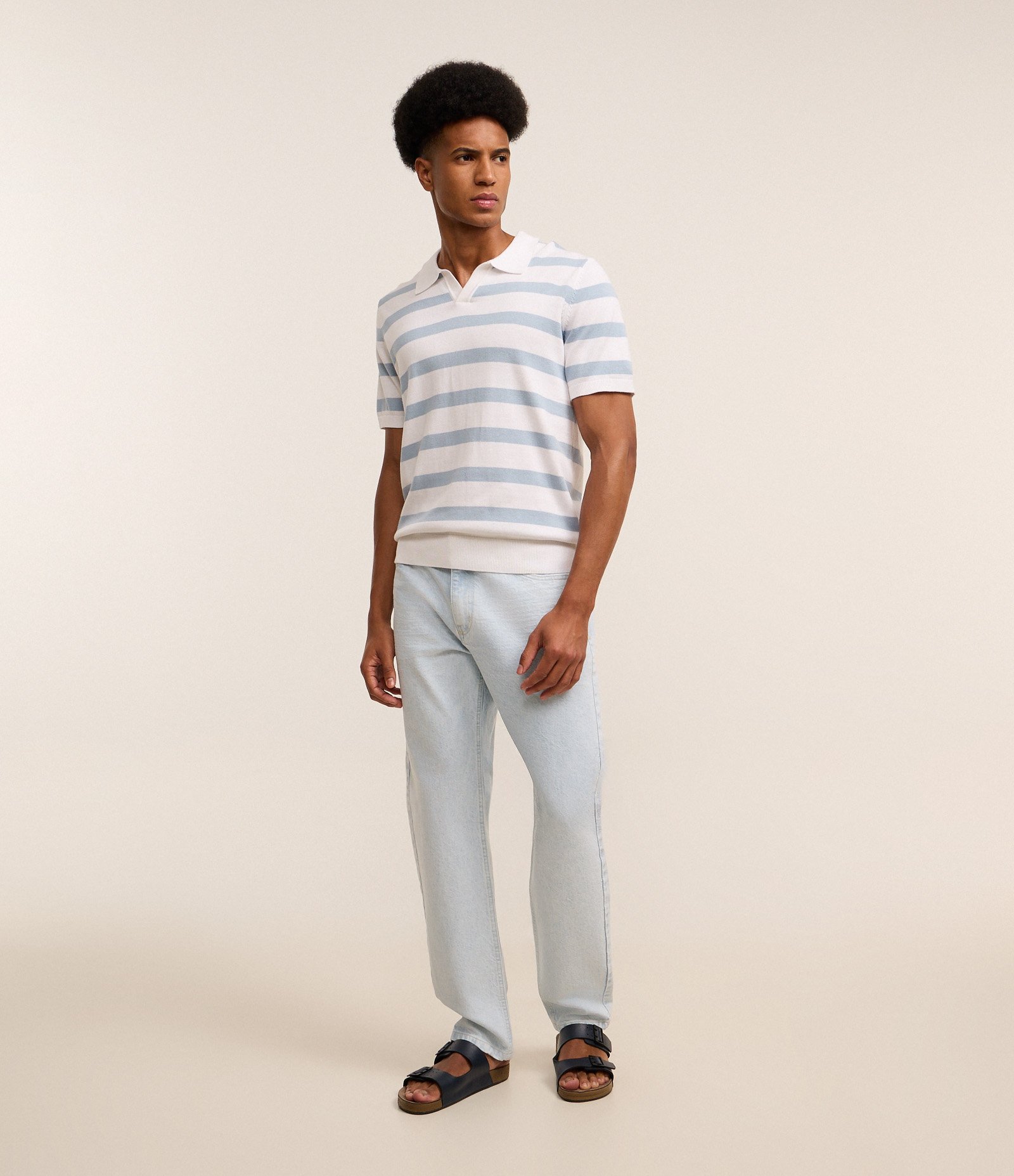 Camisa Regular com Gola Polo Listrada Azul 2