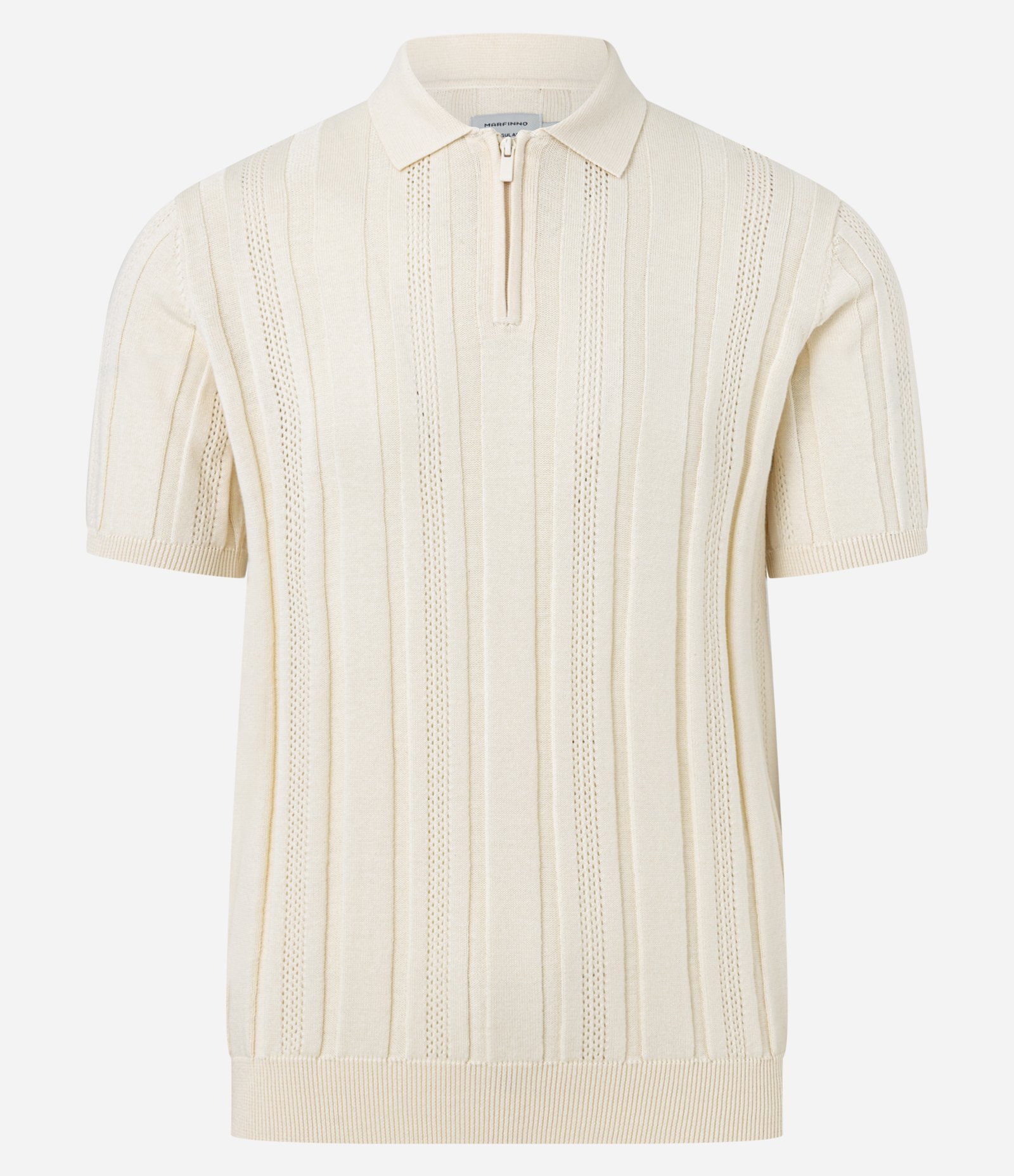 Camisa Gola Polo com Zíper em Algodão Texturizada Bege 1