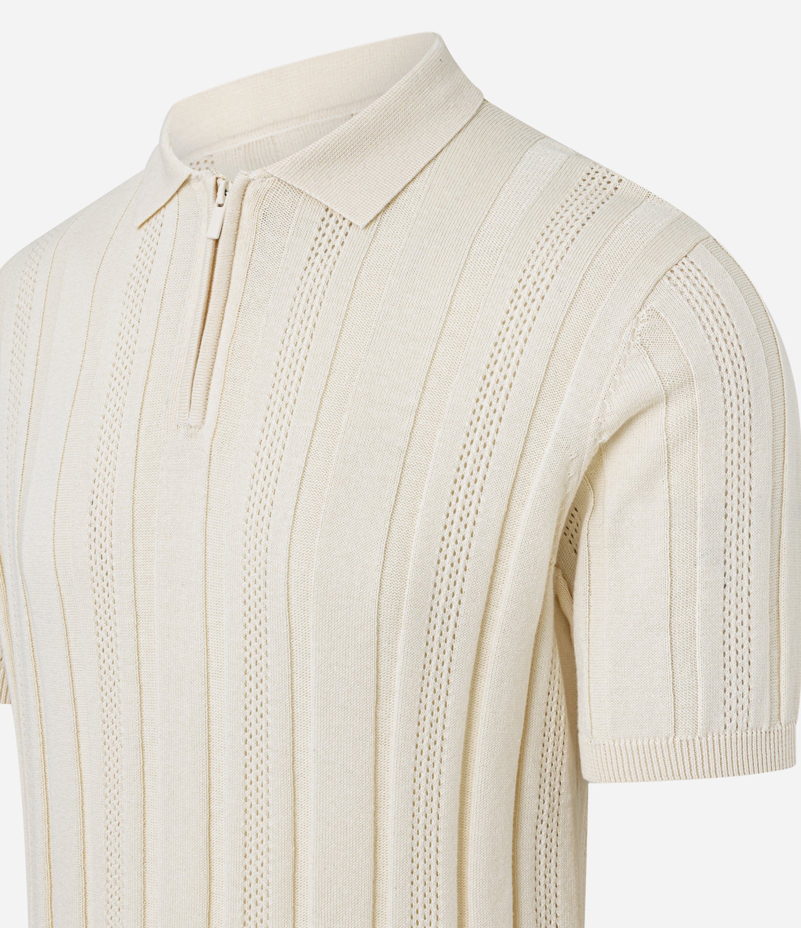 Camisa Gola Polo com Zíper em Algodão Texturizada Bege 2