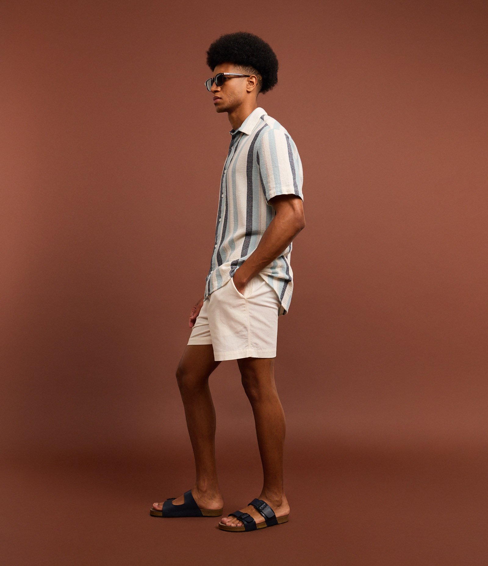 Camisa em Algodão Texturizada com Listras Azul 2