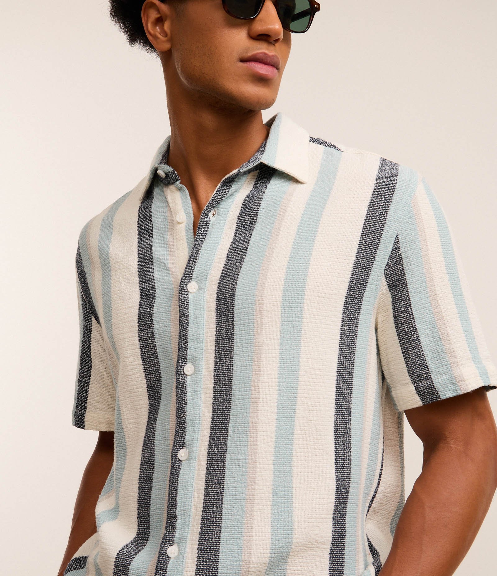 Camisa em Algodão Texturizada com Listras Azul 3