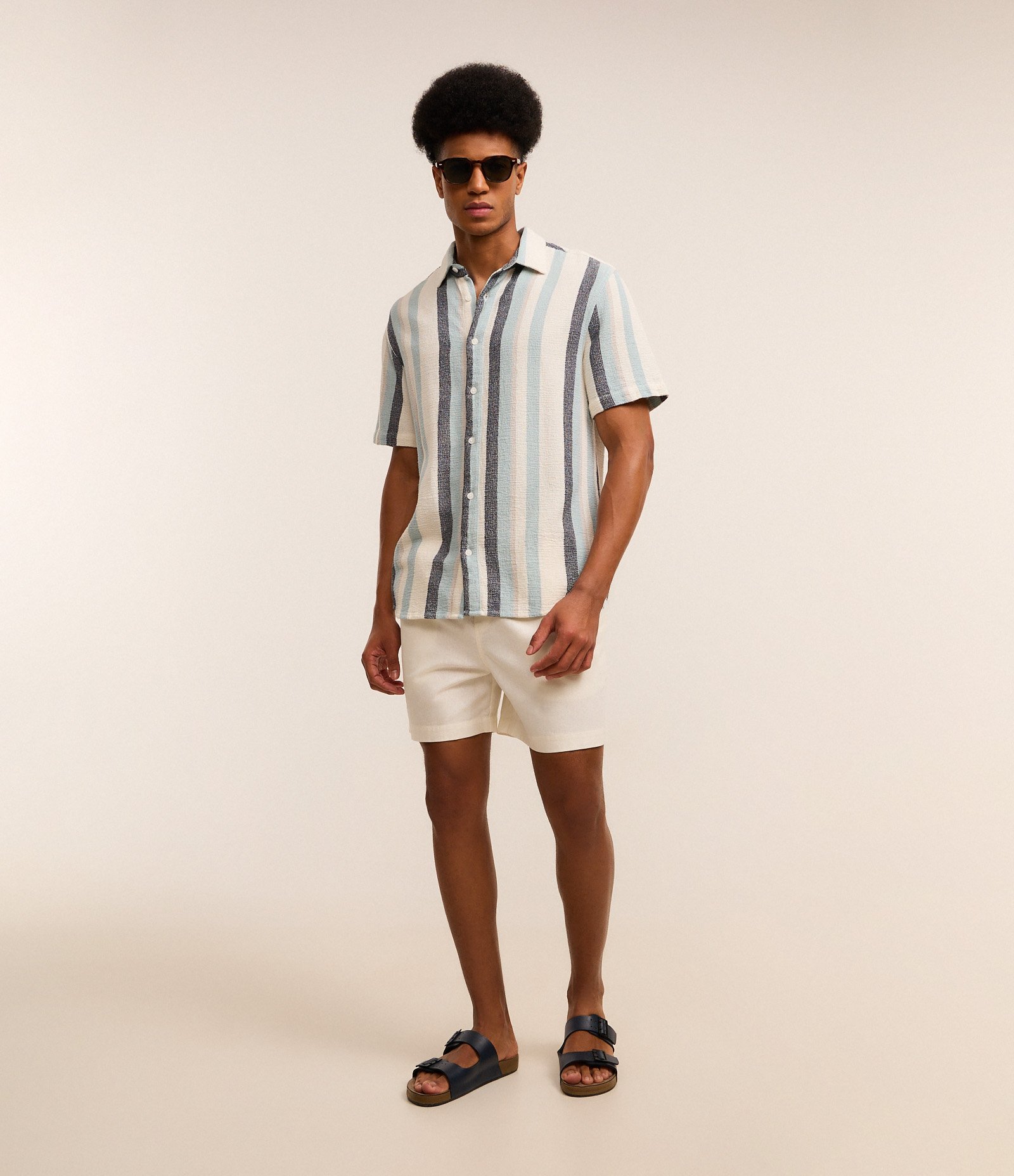 Camisa em Algodão Texturizada com Listras Azul 4