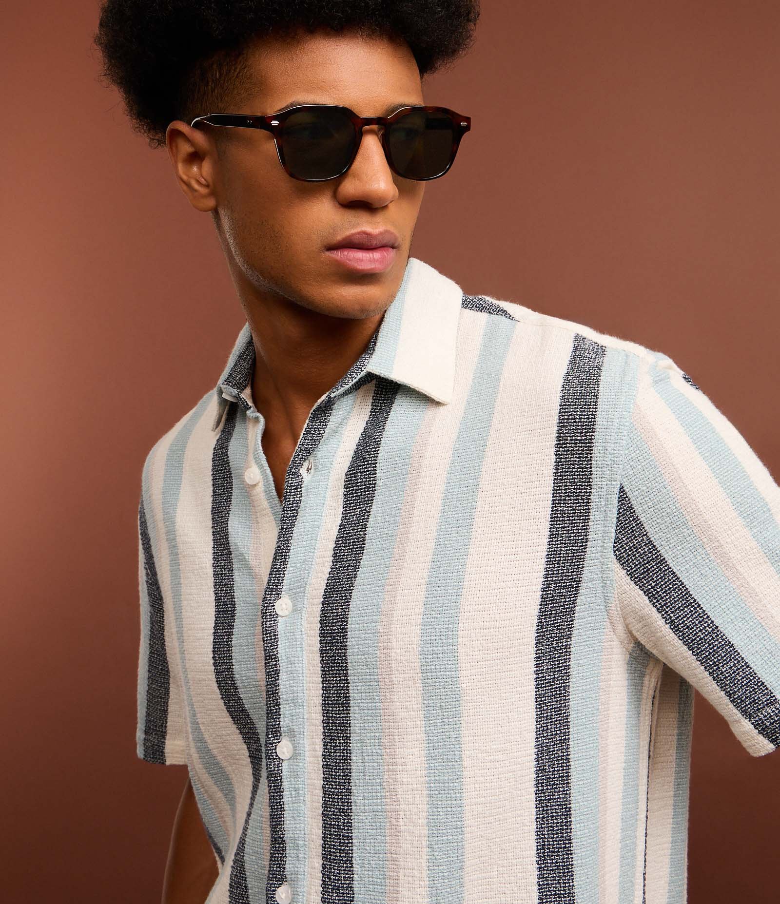 Camisa em Algodão Texturizada com Listras Azul 6