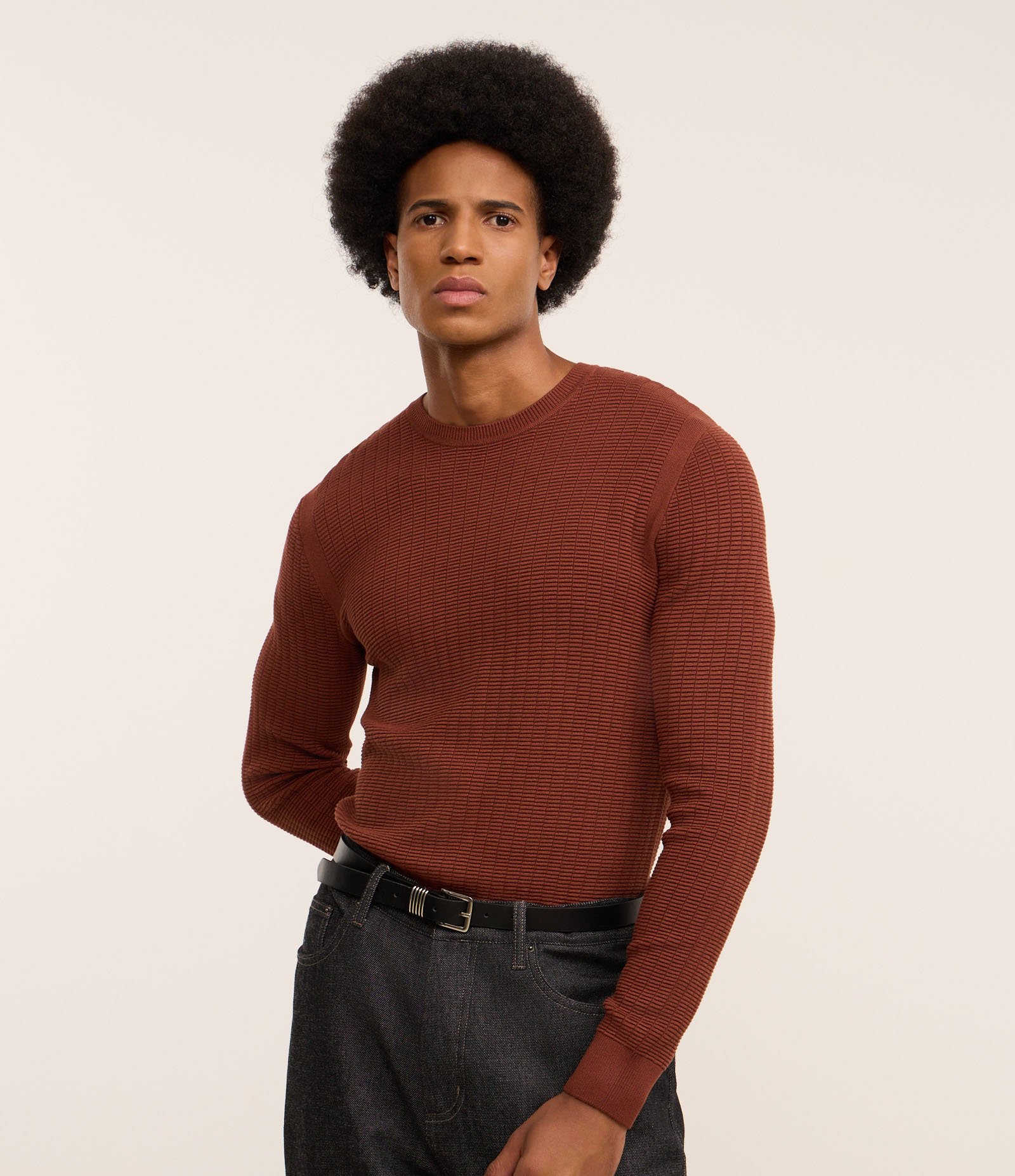 Suéter em Malha com Textura Xadrez Grid Vermelho 1