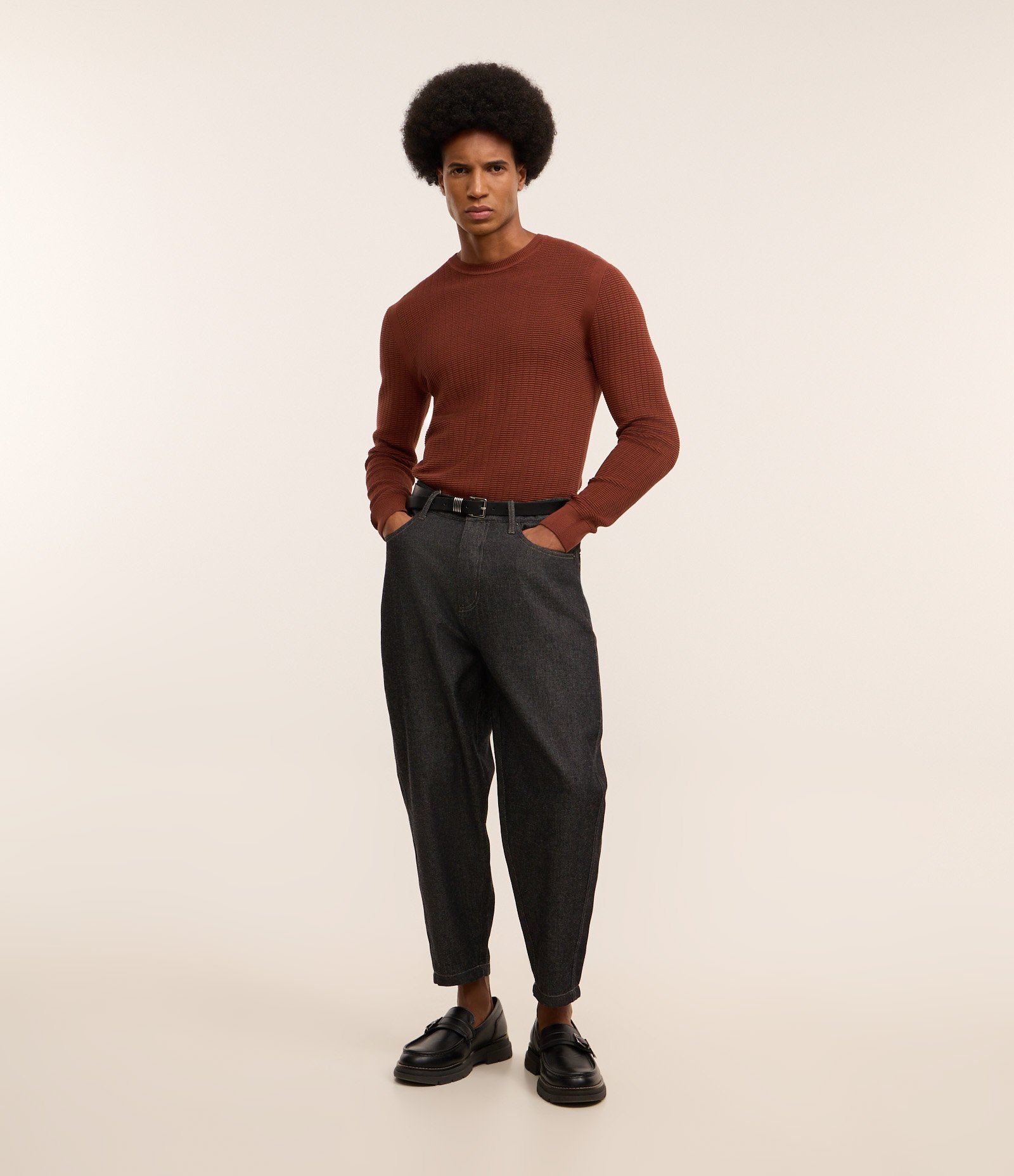 Suéter em Malha com Textura Xadrez Grid Vermelho 2