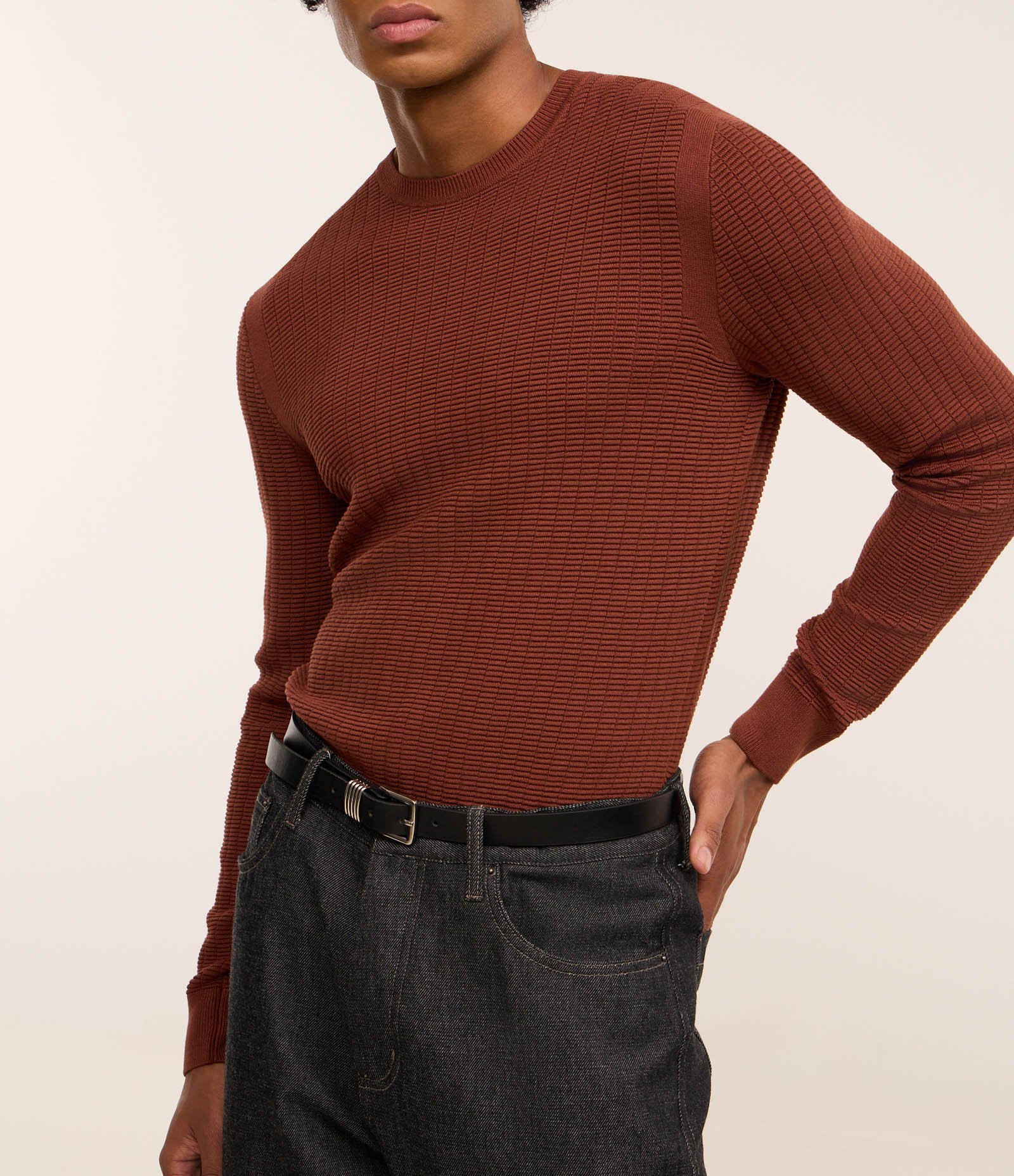 Suéter em Malha com Textura Xadrez Grid Vermelho 3