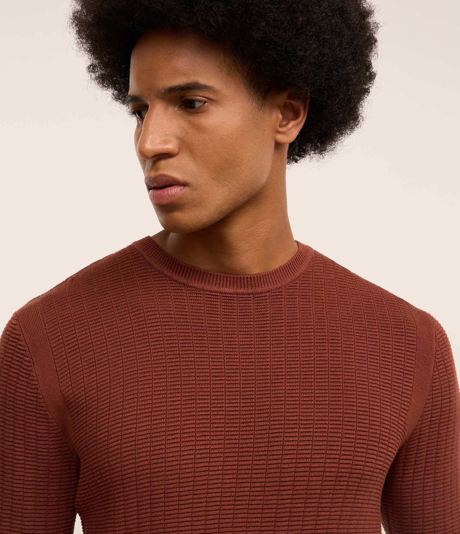 Suéter em Malha com Textura Xadrez Grid Vermelho 4