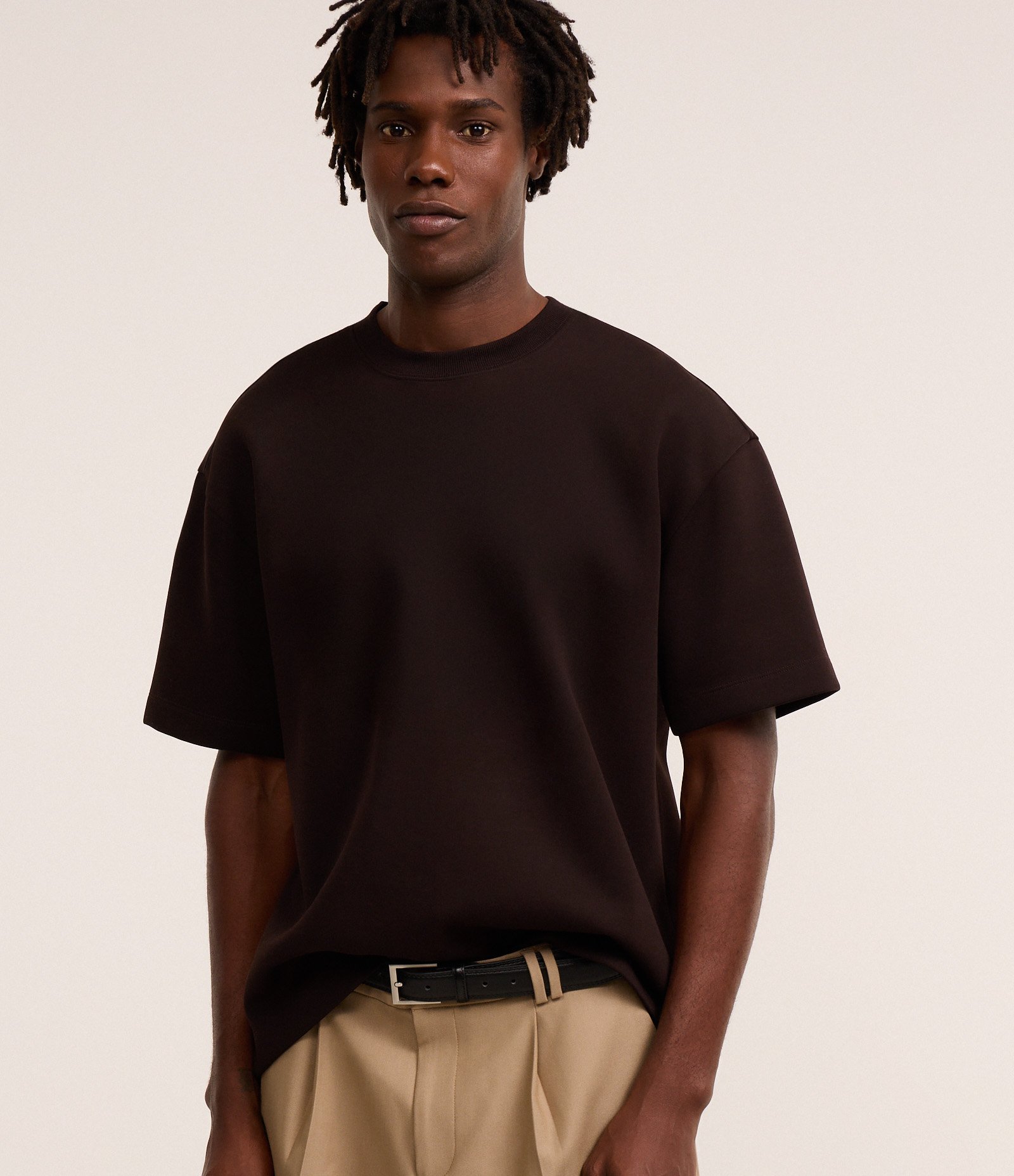 Camiseta Boxy Tech em Malha Pesada Marrom 1