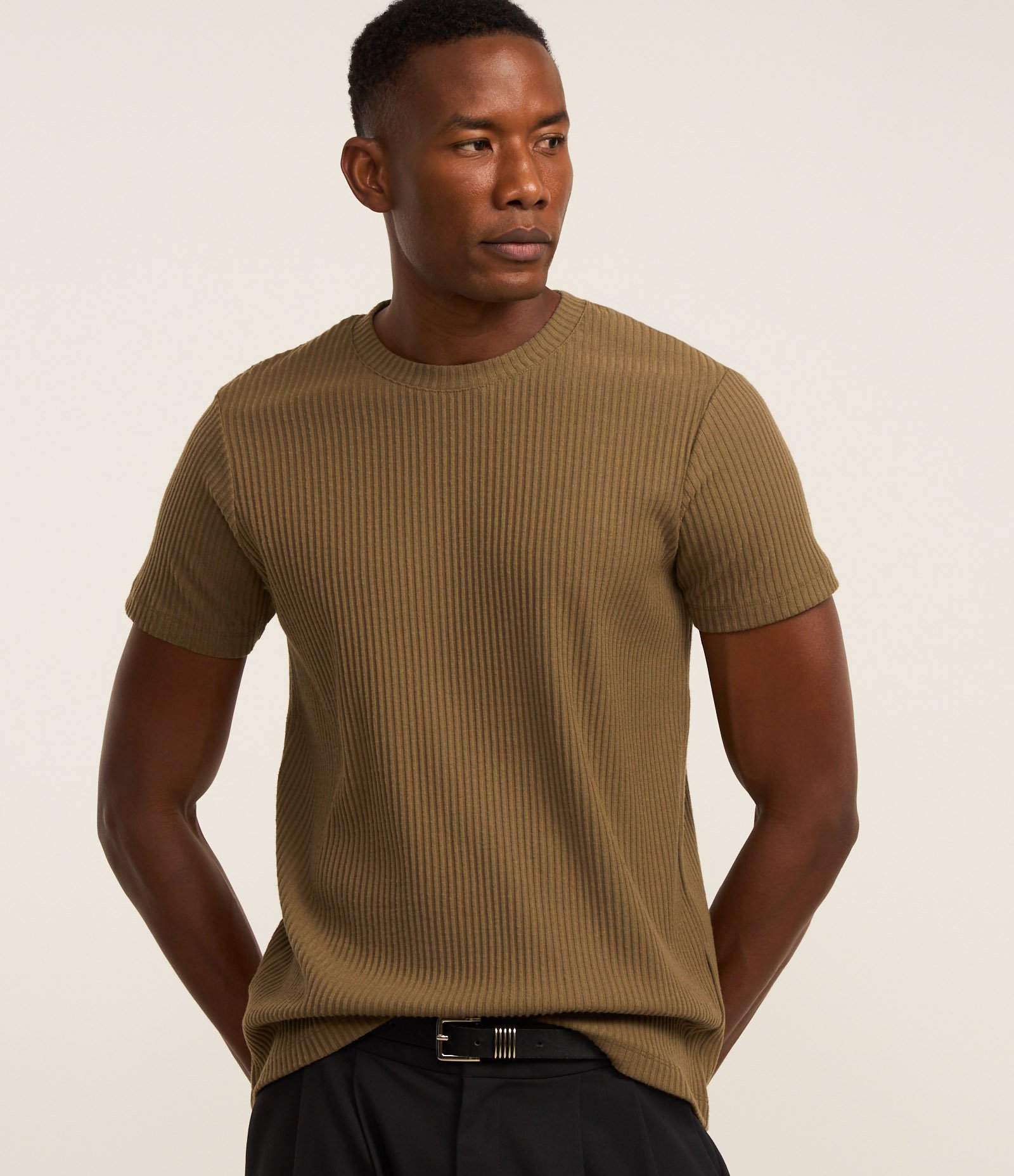Camiseta em Ribana com Textura Aveludada Marrom 1