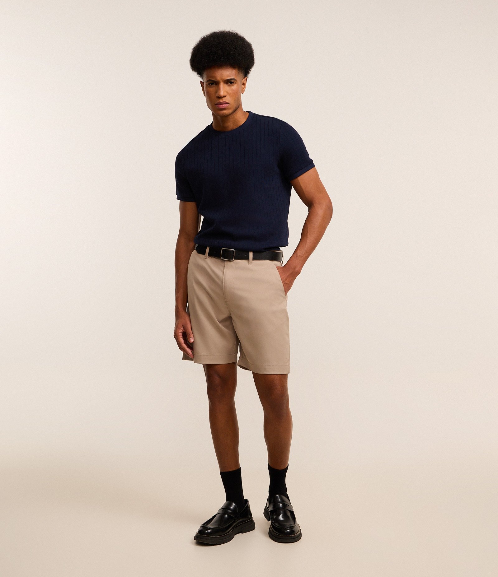 Camiseta Slim em Algodão com Textura Canelada Azul 2