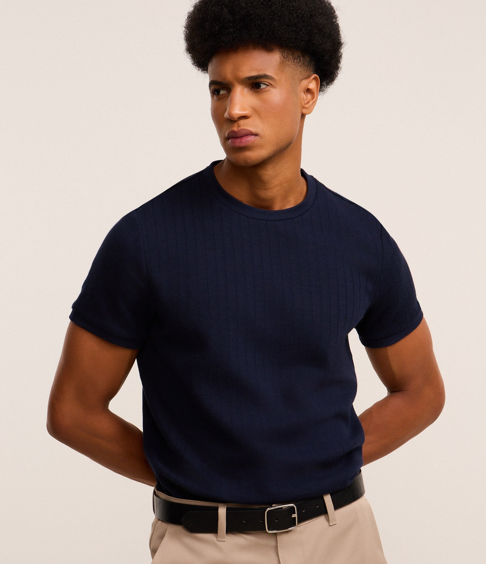Camiseta Slim em Algodão com Textura Canelada Azul 4