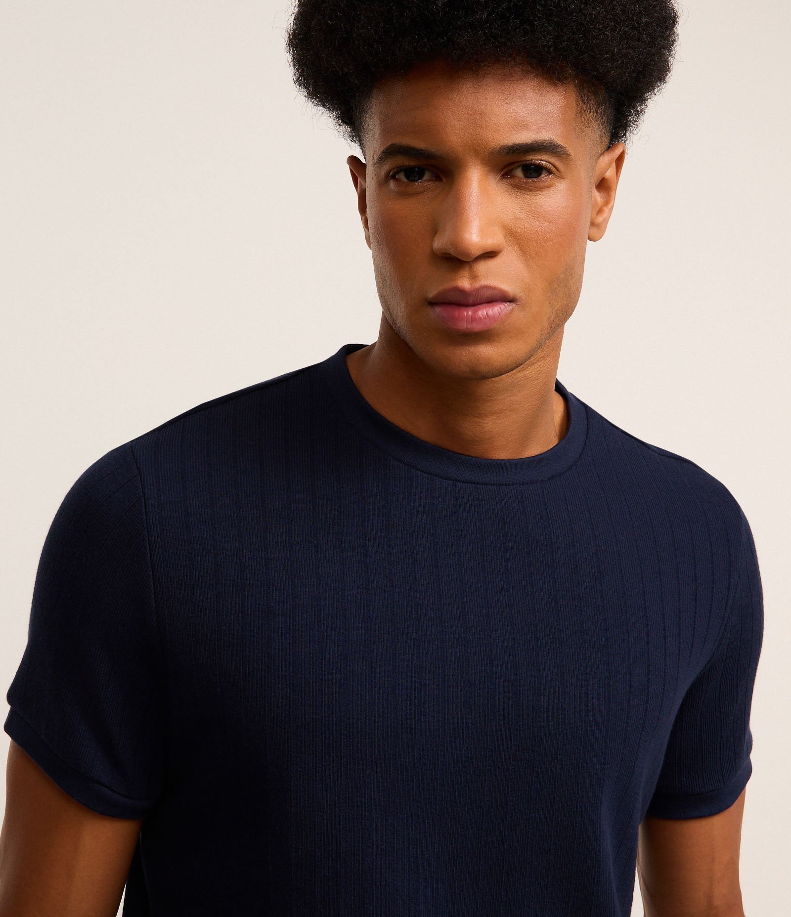 Camiseta Slim em Algodão com Textura Canelada Azul 5