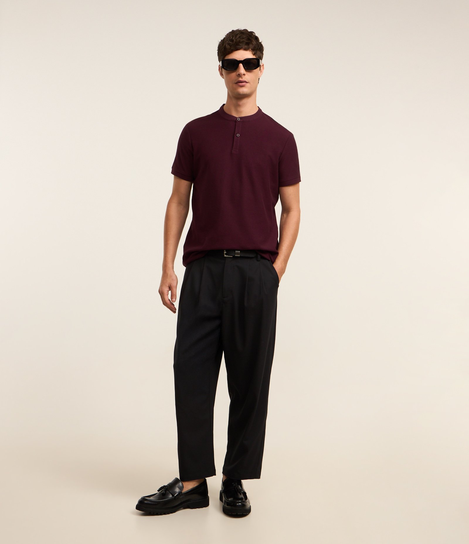 Camisa Polo Slim em Piquet Texturizado Roxo Escuro 2