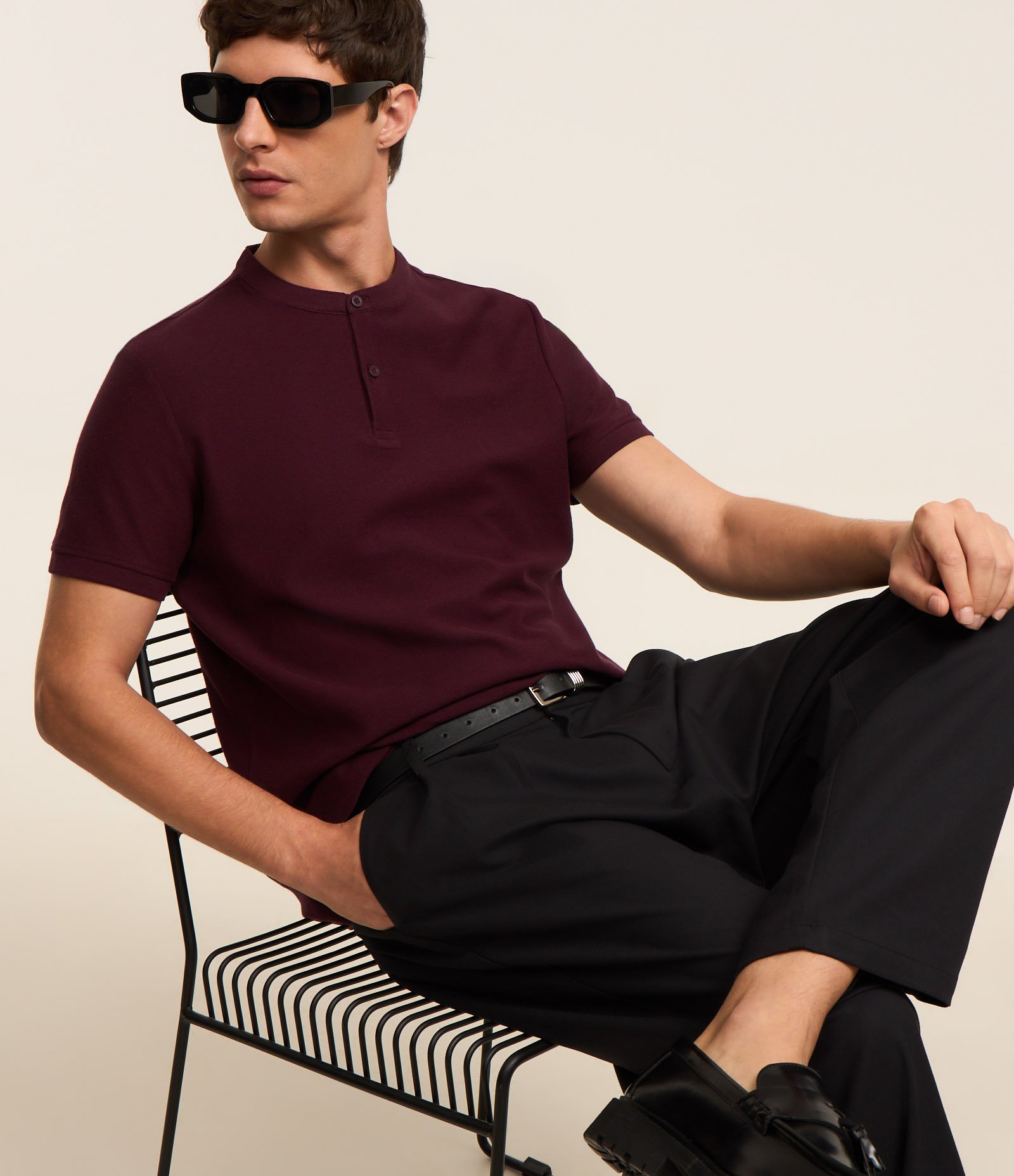 Camisa Polo Slim em Piquet Texturizado Roxo Escuro 3