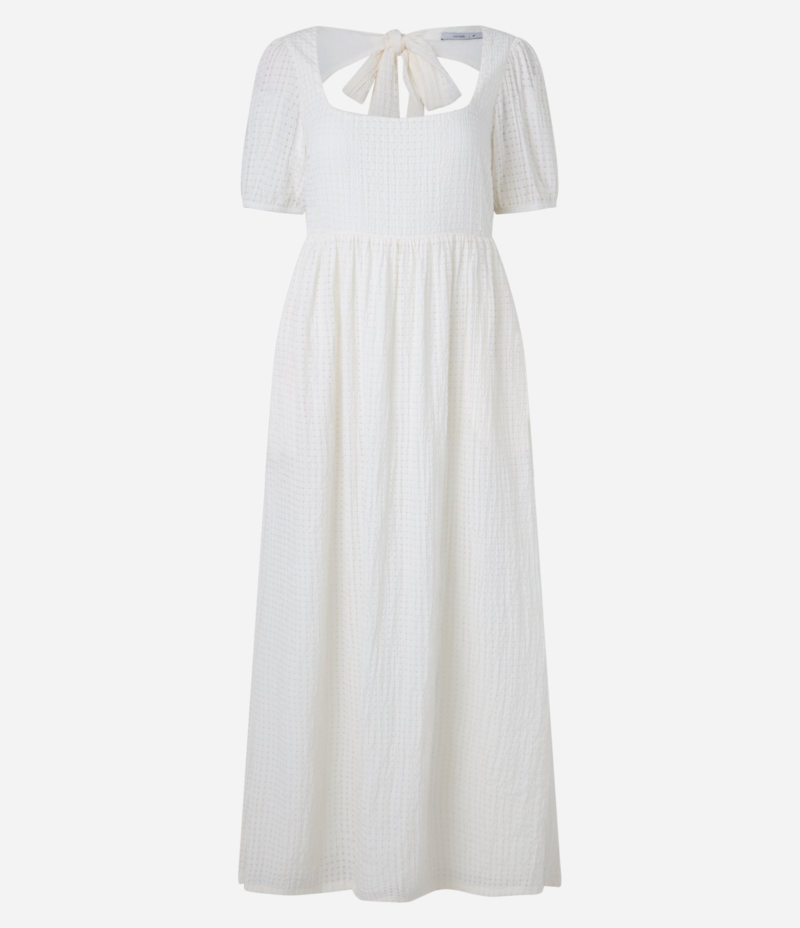 Vestido Longo Texturizado com Manga Bufante e Laços Off White 6