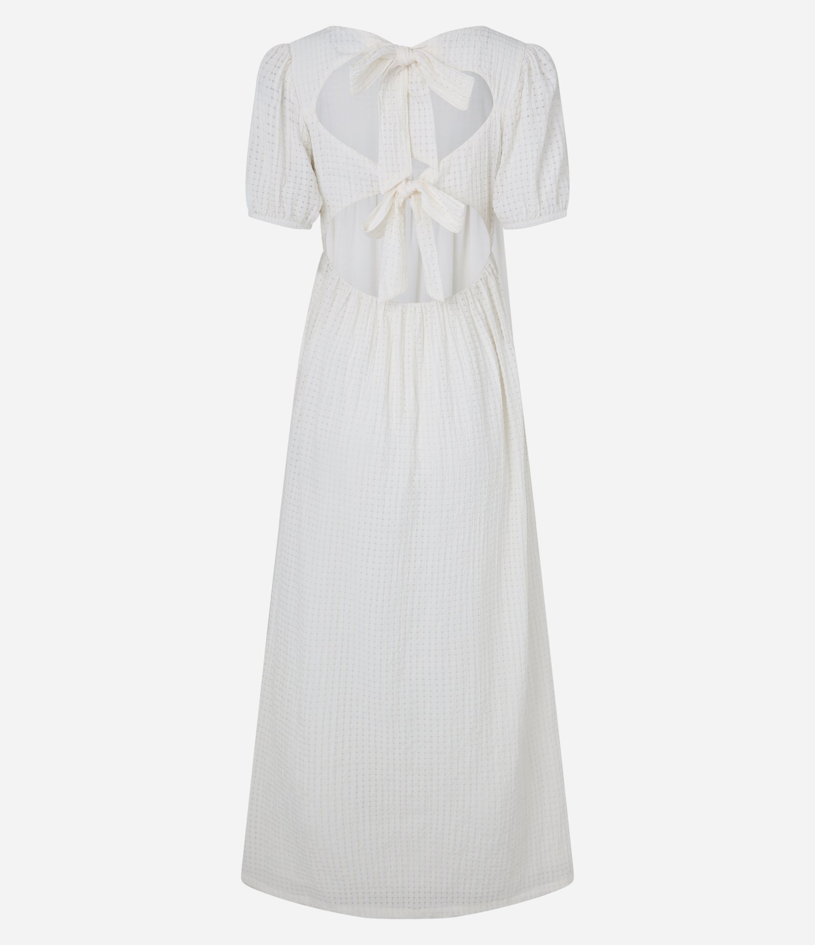 Vestido Longo Texturizado com Manga Bufante e Laços Off White 8