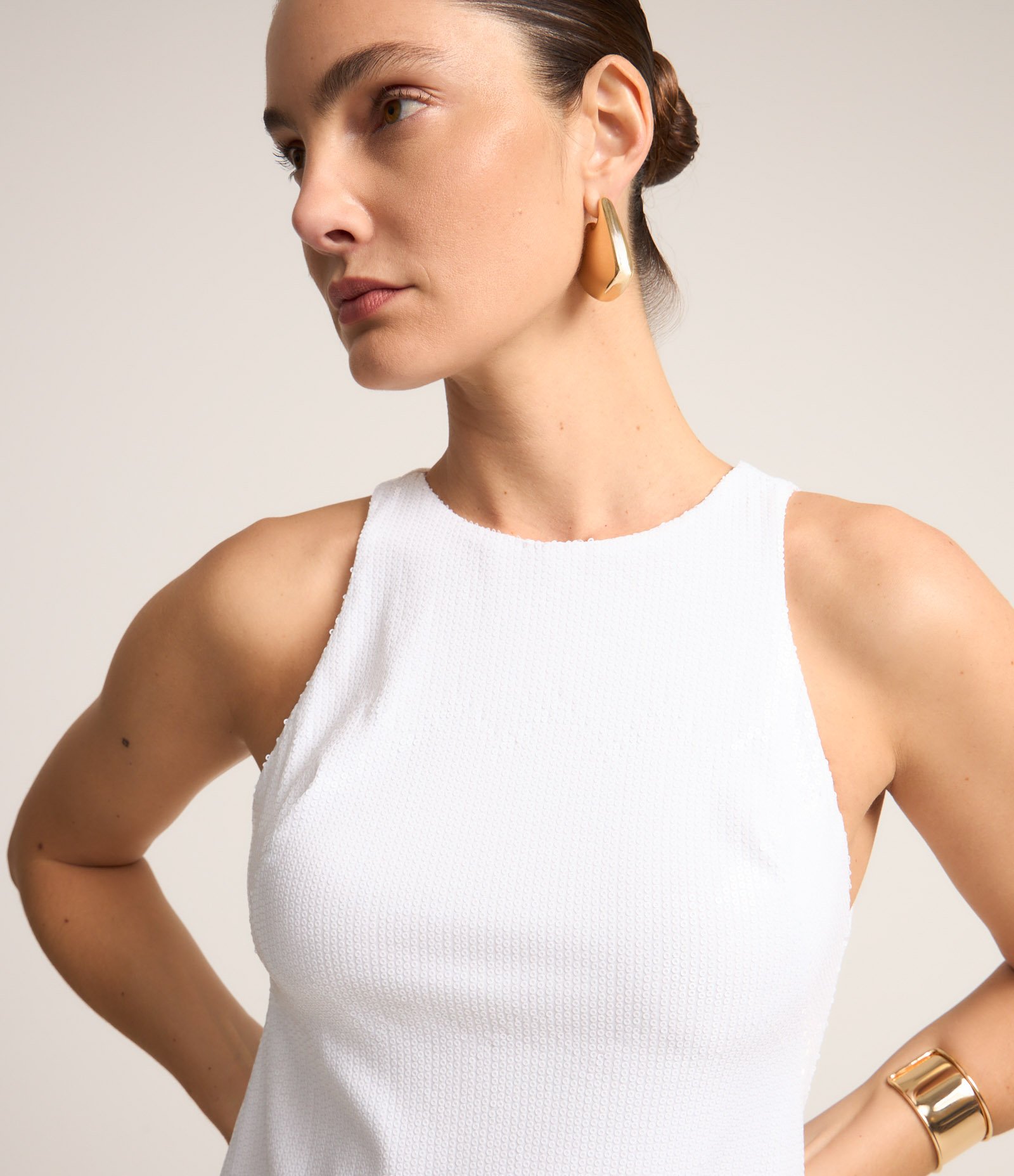 Vestido Longo em Paetê com Costas Abertas Branco 2