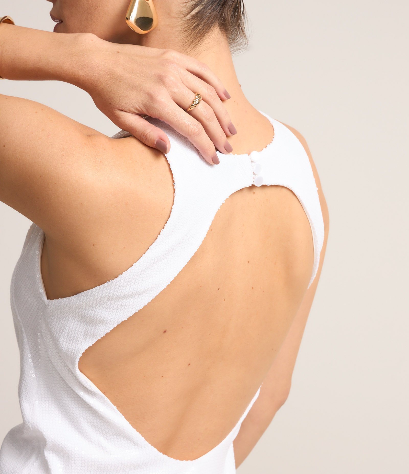 Vestido Longo em Paetê com Costas Abertas Branco 6