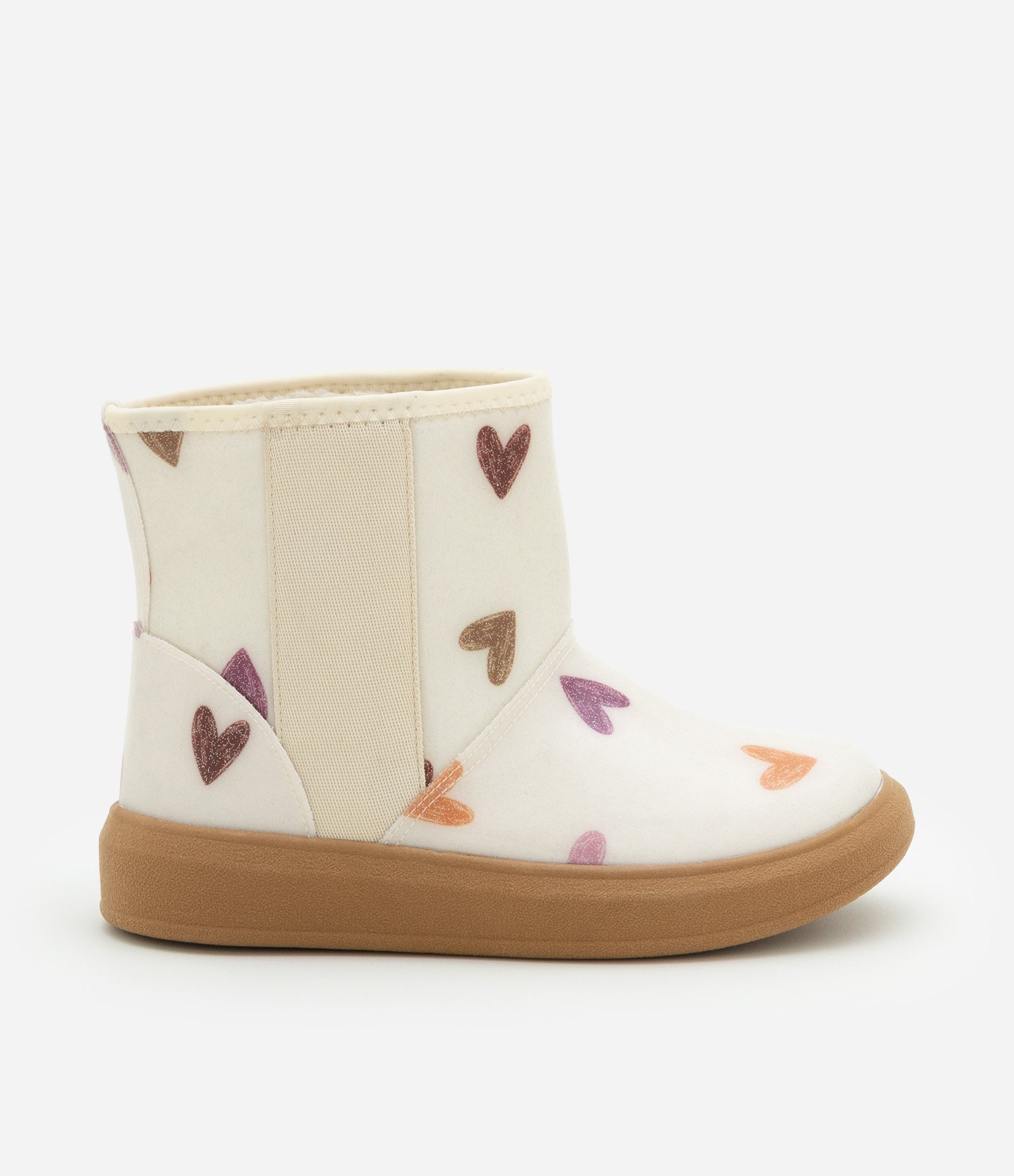 Bota Infantil com Forro Peludinho e Estampa Corações - Tam 28 a 36 Bege 5