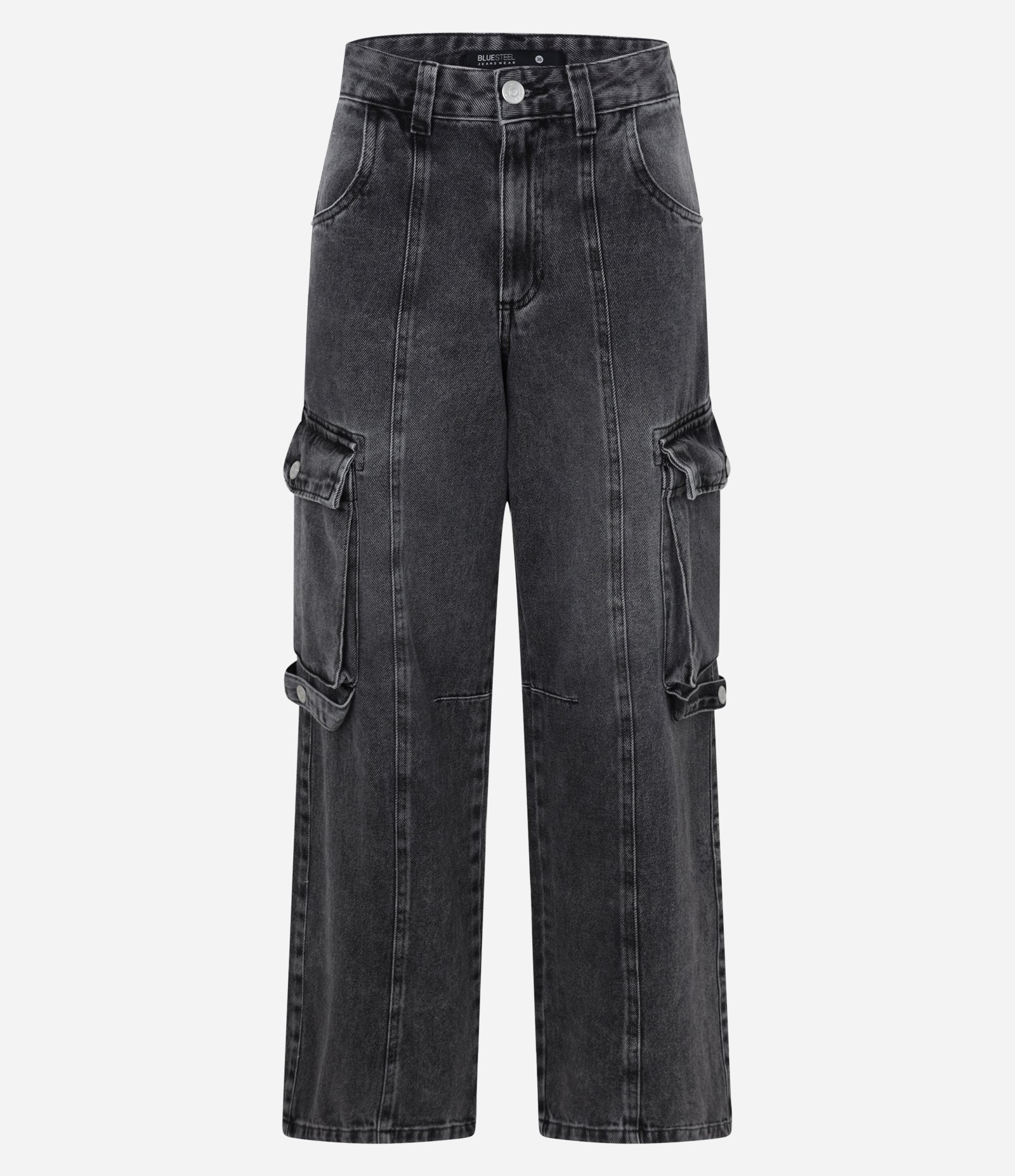 Calça Reta em Jeans com Recorte Frontal e Bolsos Cargo 6