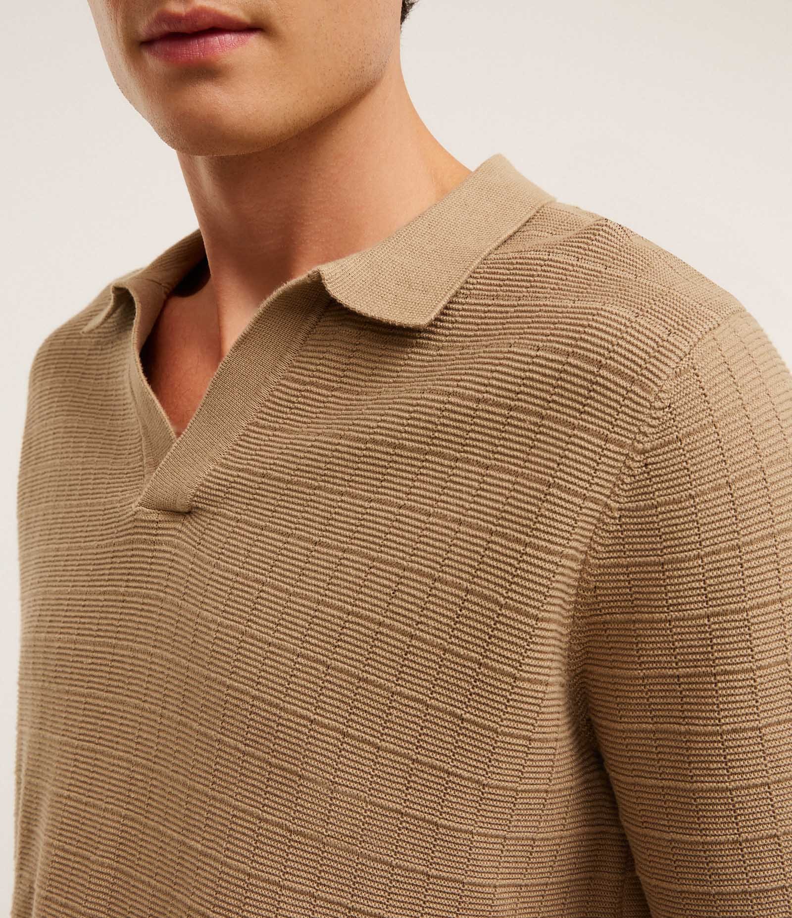 Camisa Polo Regular em Tricô com Textura Marrom 3