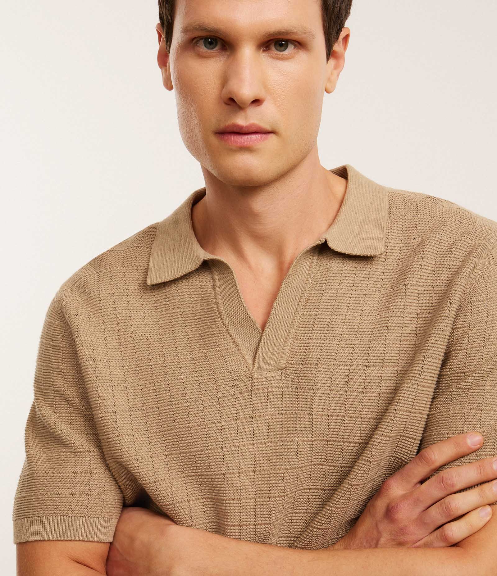 Camisa Polo Regular em Tricô com Textura Marrom 4