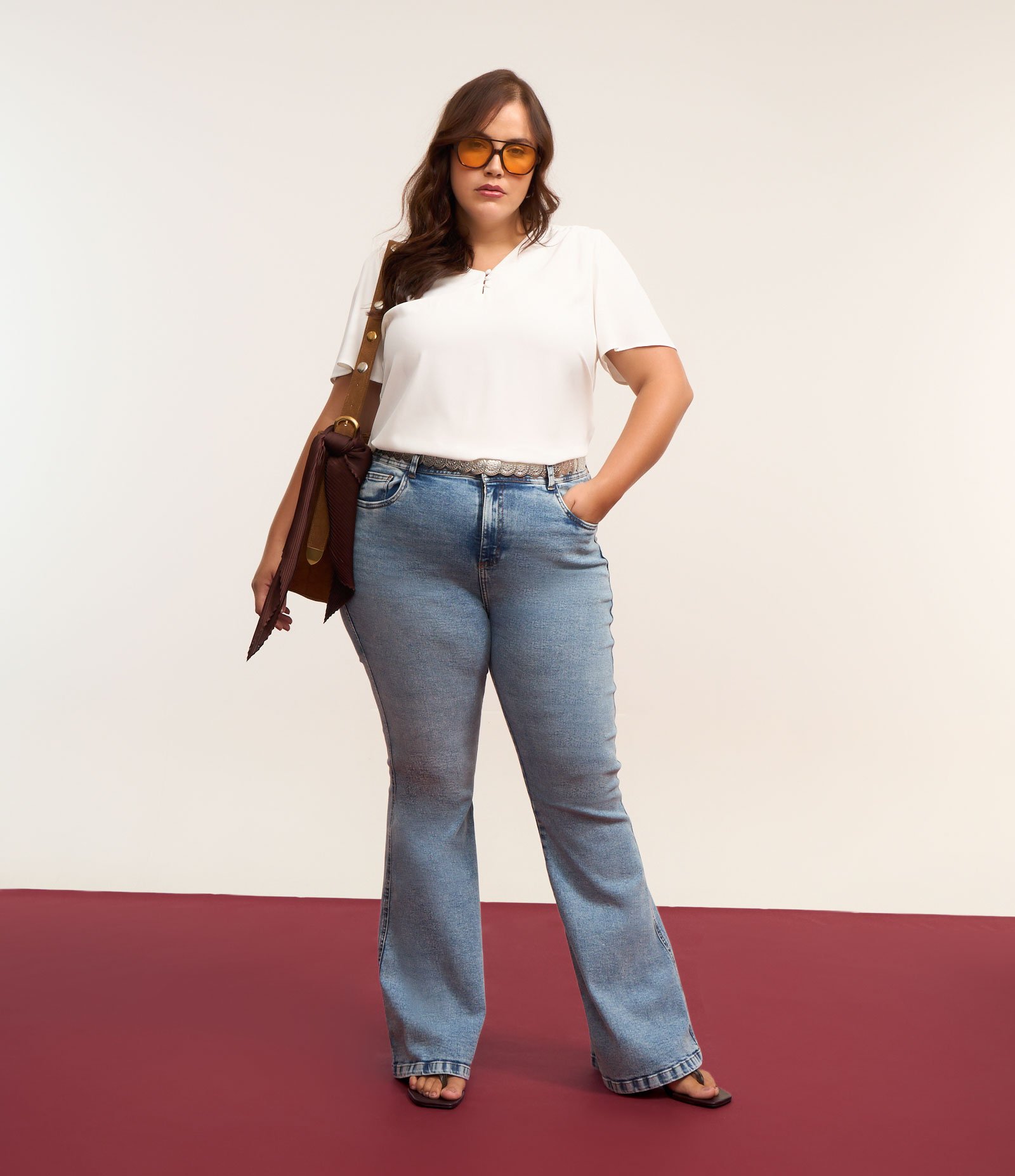 Calça Flare em Jeans com Elastano Curve & Plus Size Azul 1
