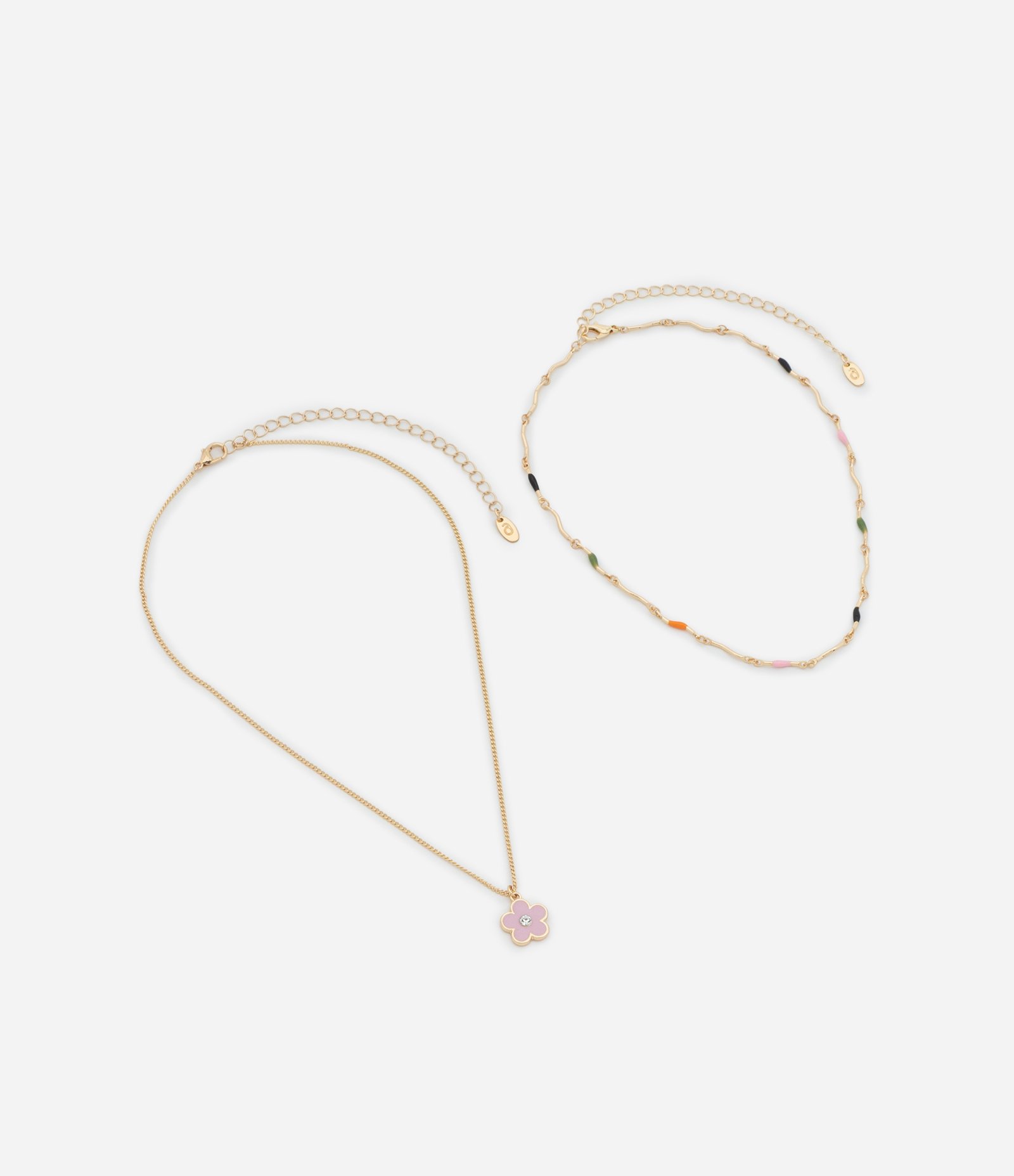 Colar Camadas com Detalhes Palitos Ondulados e Pingente de Flor Dourado 2