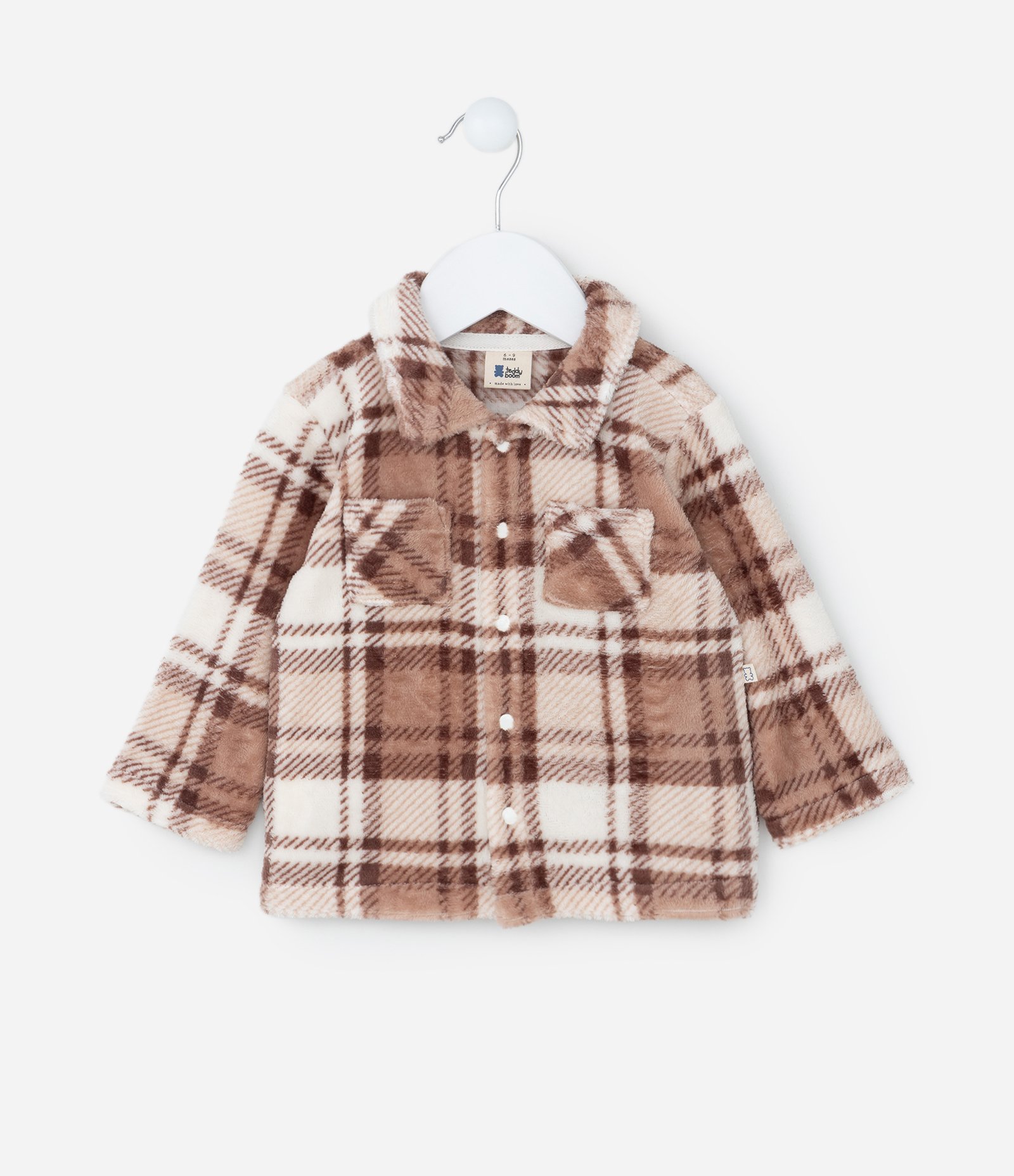 Jaqueta Infantil em Fleece com Estampa Xadrez e Bolsinhos - Tam 3 a 18 meses Marrom 1
