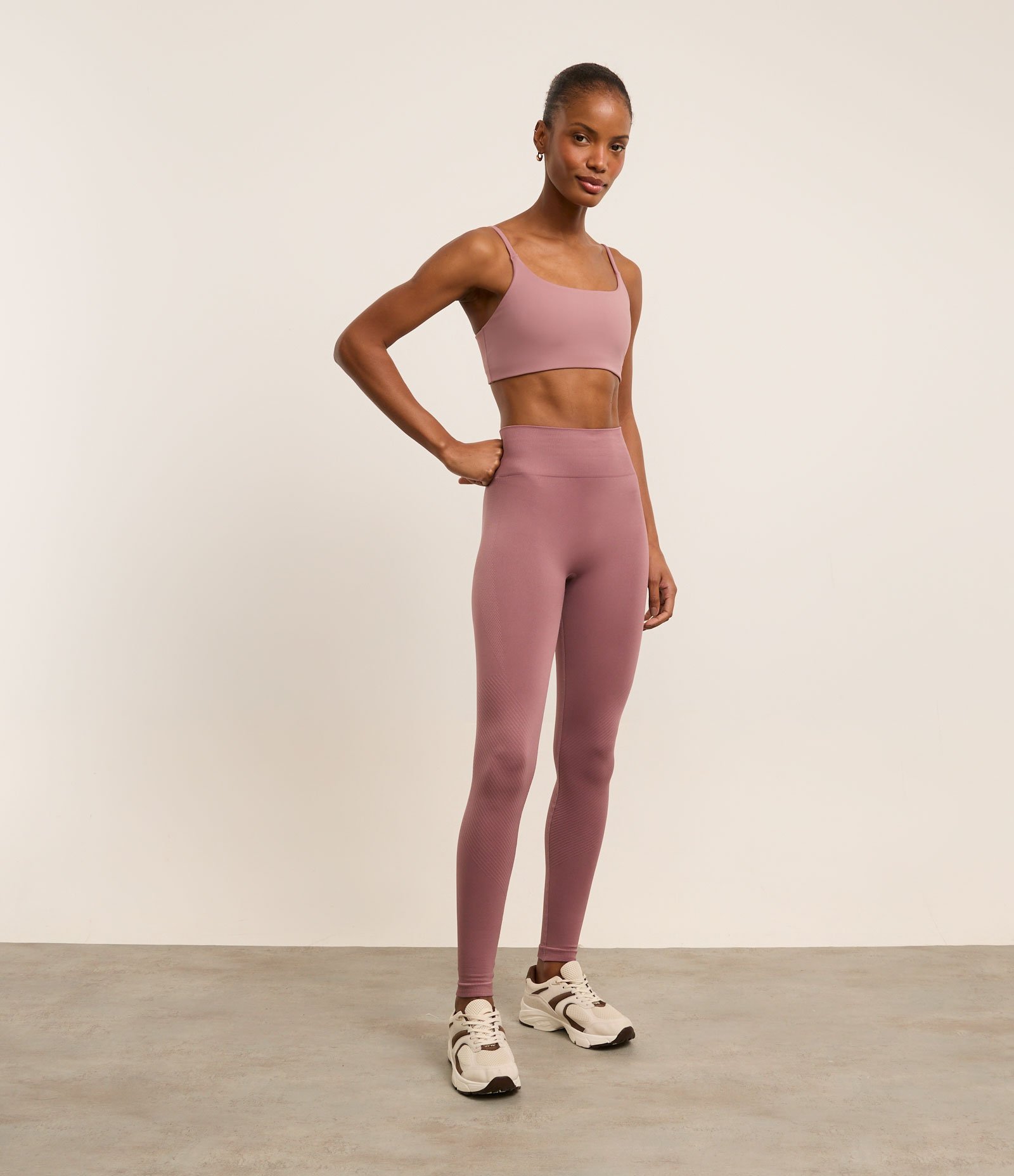 Calça Legging Esportiva Texturizada e Sem Costura Rosa 1